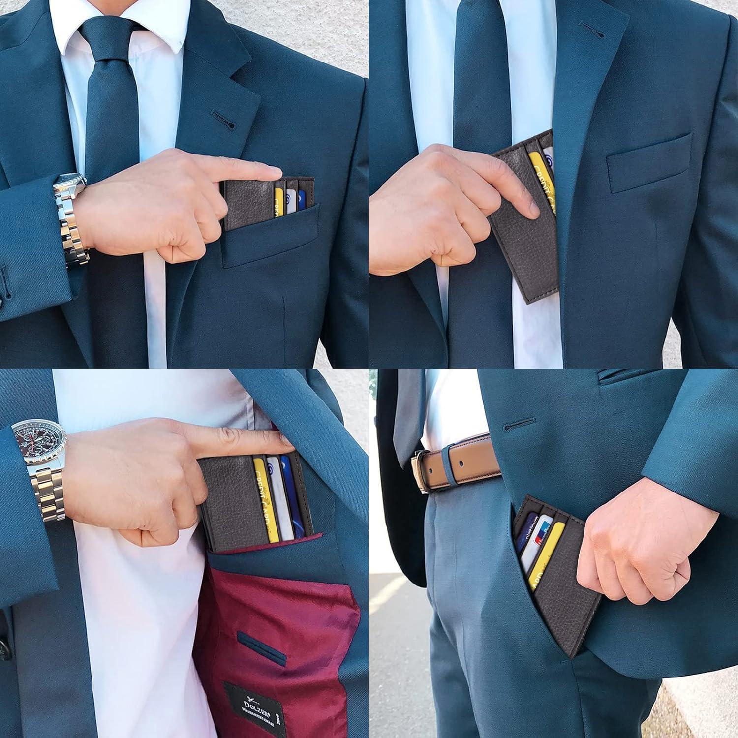 Billetera de Cuero Ultra Delgado URAQT con Bloqueo RFID - Marrón