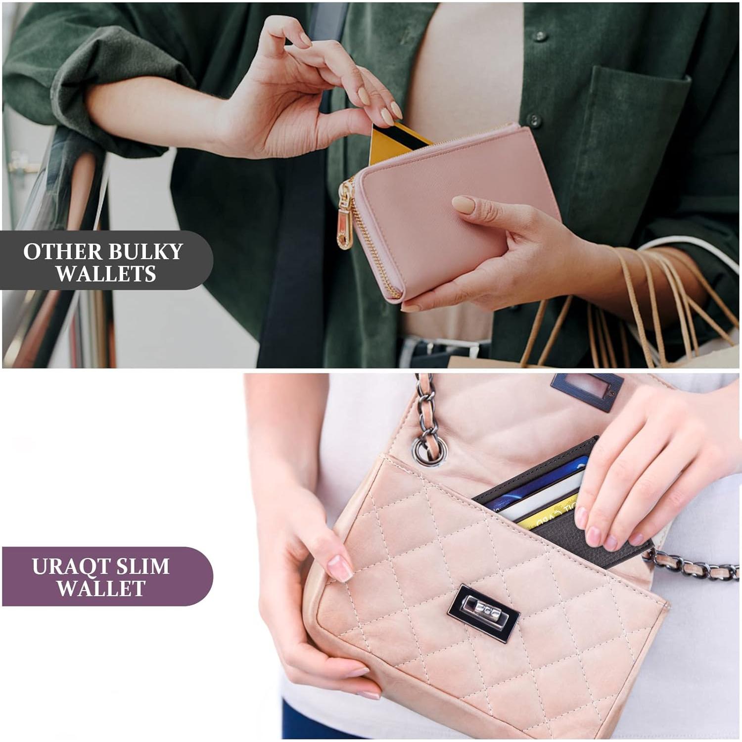 Billetera de Cuero Ultra Delgado URAQT con Bloqueo RFID - Marrón