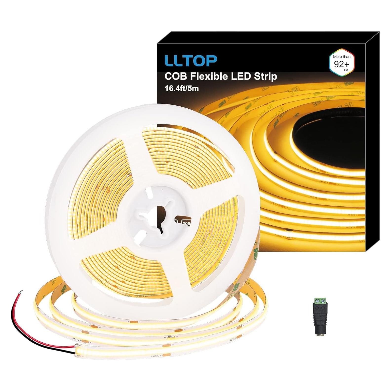 Tira de luces LED COB 5m 3000K blanca cálida LLTOP