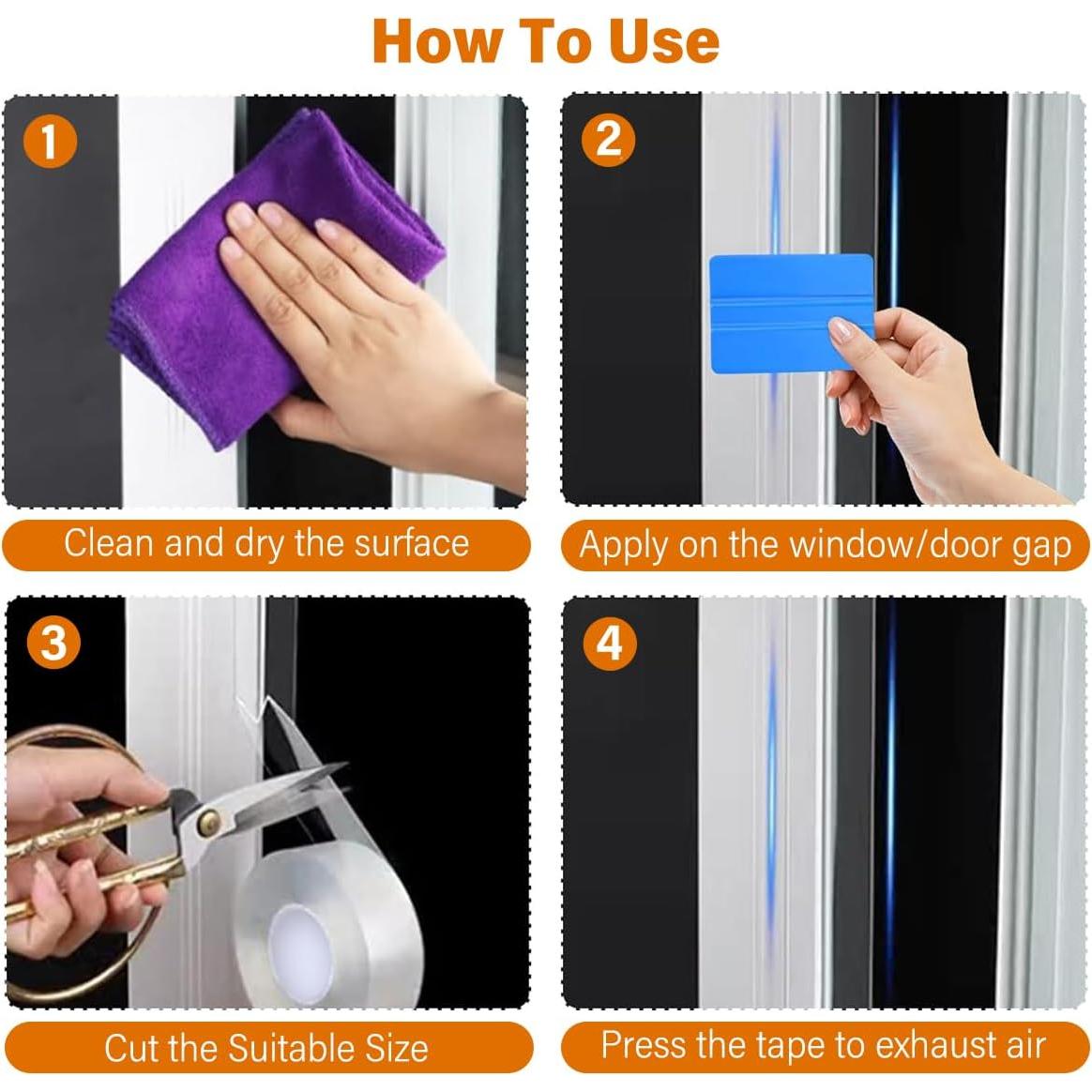 Cinta de Sellado de Ventanas ZLQHHYL 4.88 m Transparente Sin Residuo