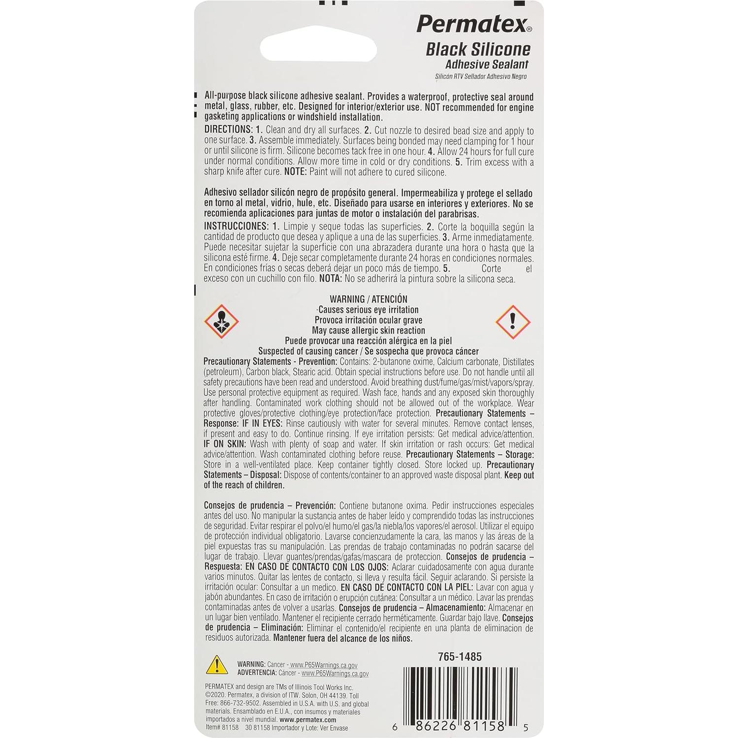 Sellador Adhesivo de Silicona Negra Permatex 85 g - RTV Multifuncional