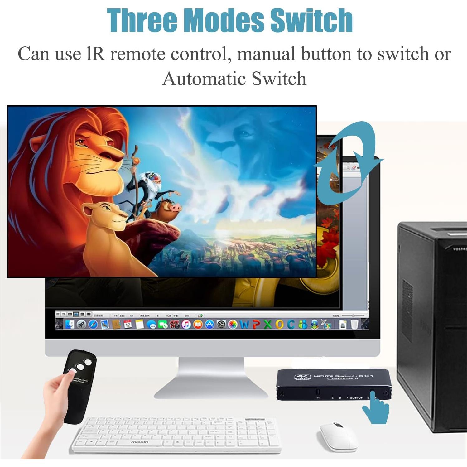 Conmutador HDMI 3x1 Anber-Tech 4K 120Hz con Control Remoto