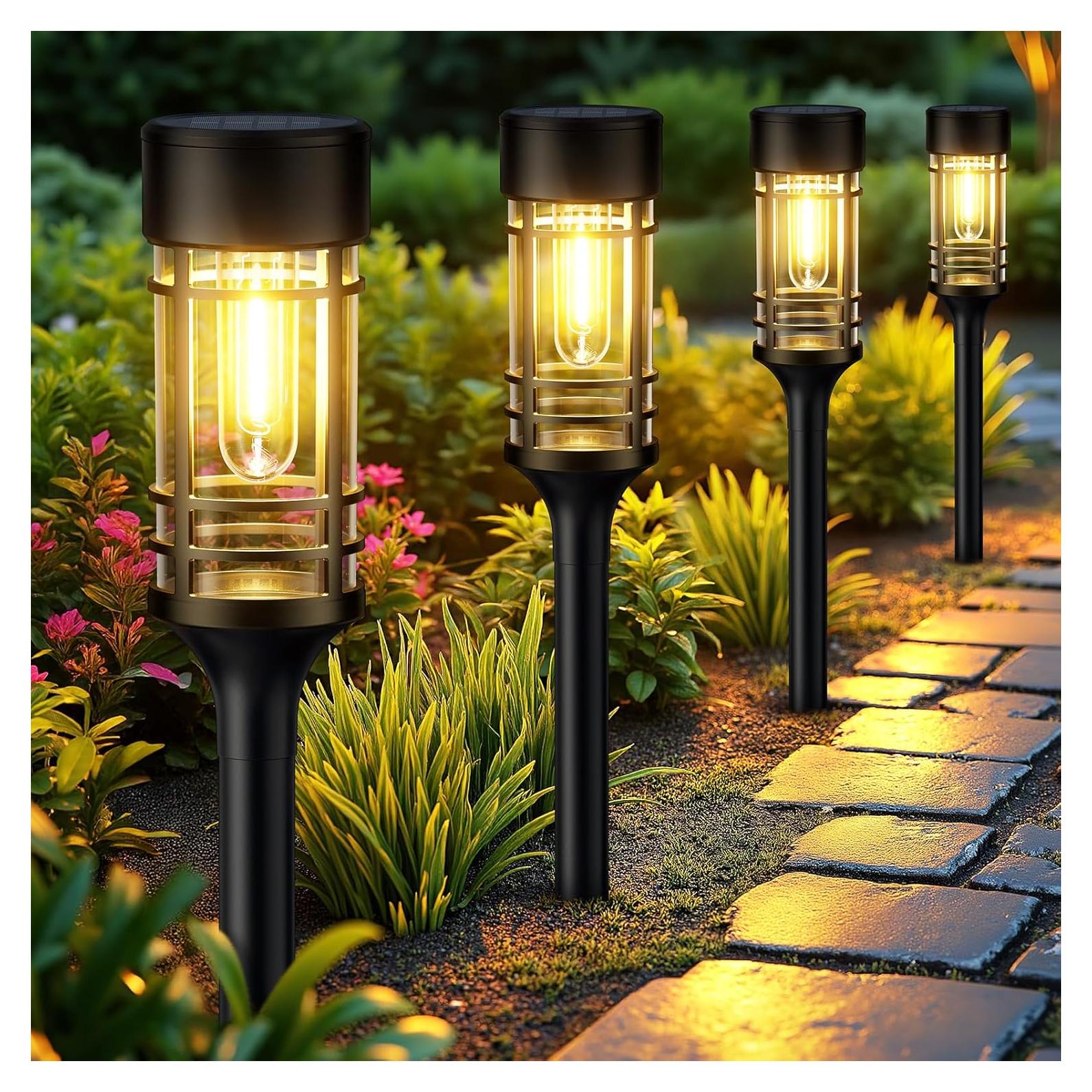 Luces Solares de Camino LETMY, Paquete de 4, IP65, Jardín