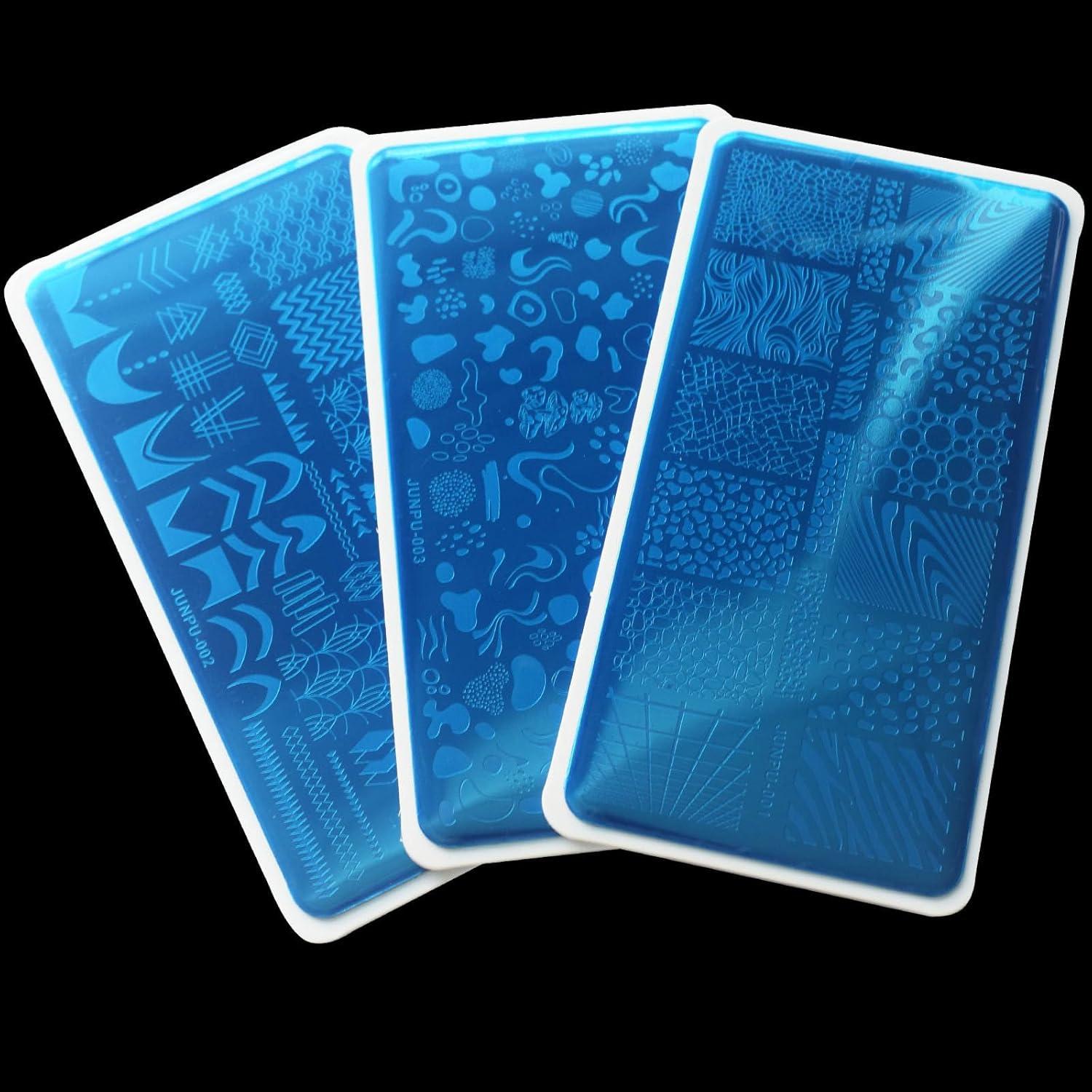Set de 3 Placas de Estampado de Uñas JUNPU 12x6cm Geométricas