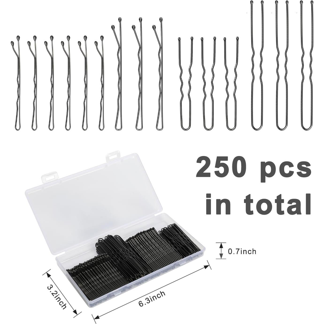 Kit de 250 Horquillas Negras Jelara con Caja de Almacenamiento