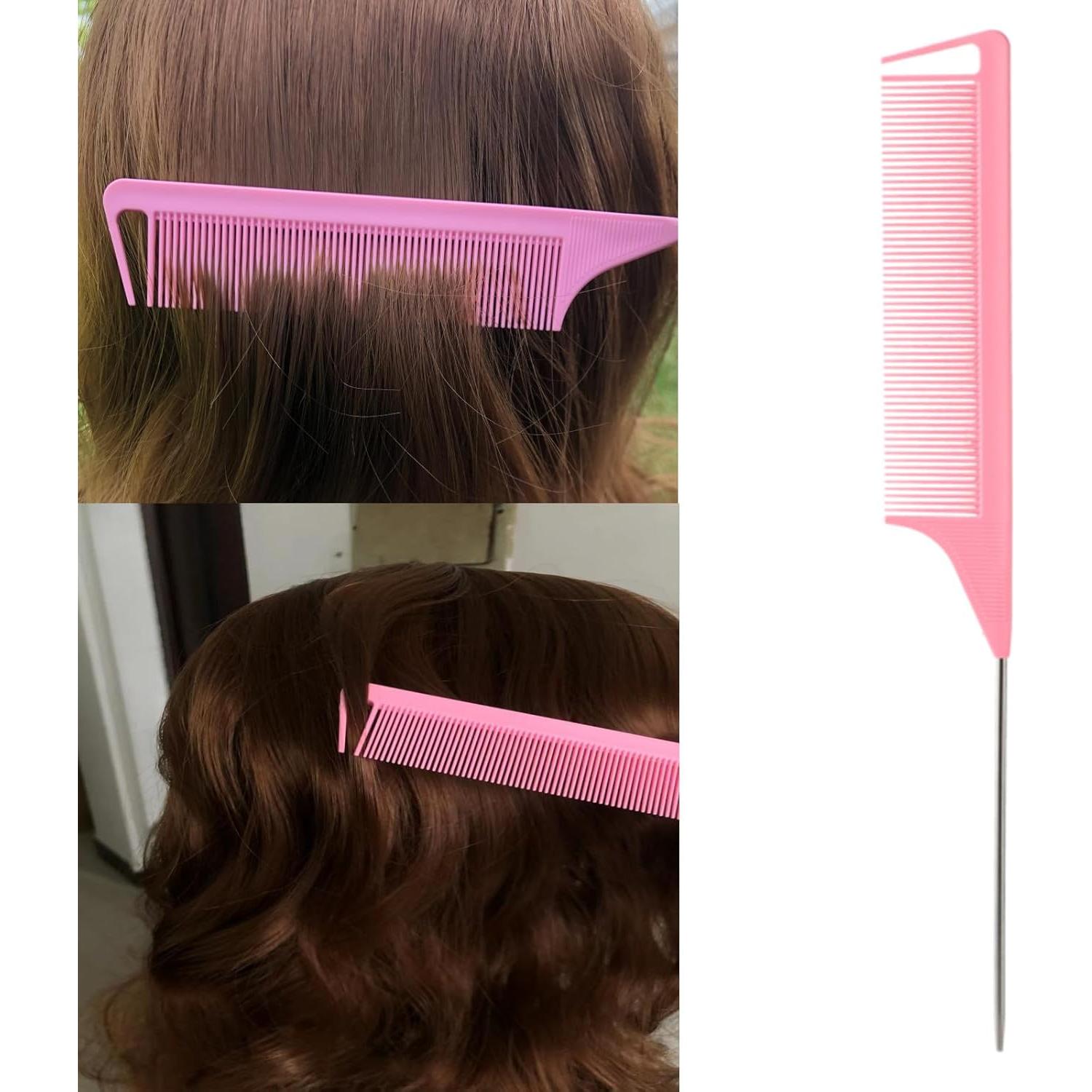5Pcs Slick Back Brush Set with Topsy Tail Tool, Teasing Bristle, Rat Comb for Women & Girls Hair Styling, Flyaways Control and Edge Combing - Pink