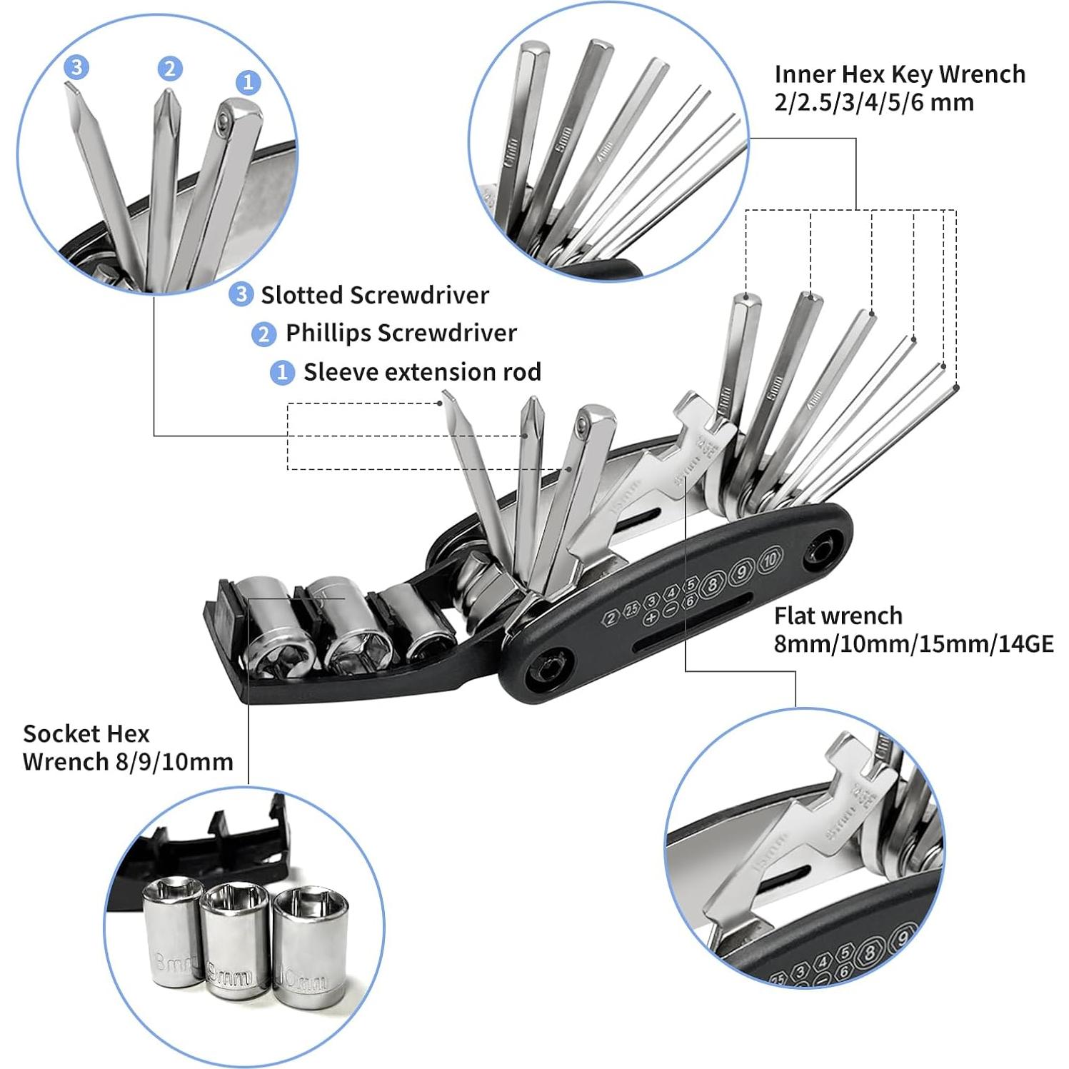 Kit de Herramientas para Bicicletas Pqzxrwnk 21 Pcs 16-en-1