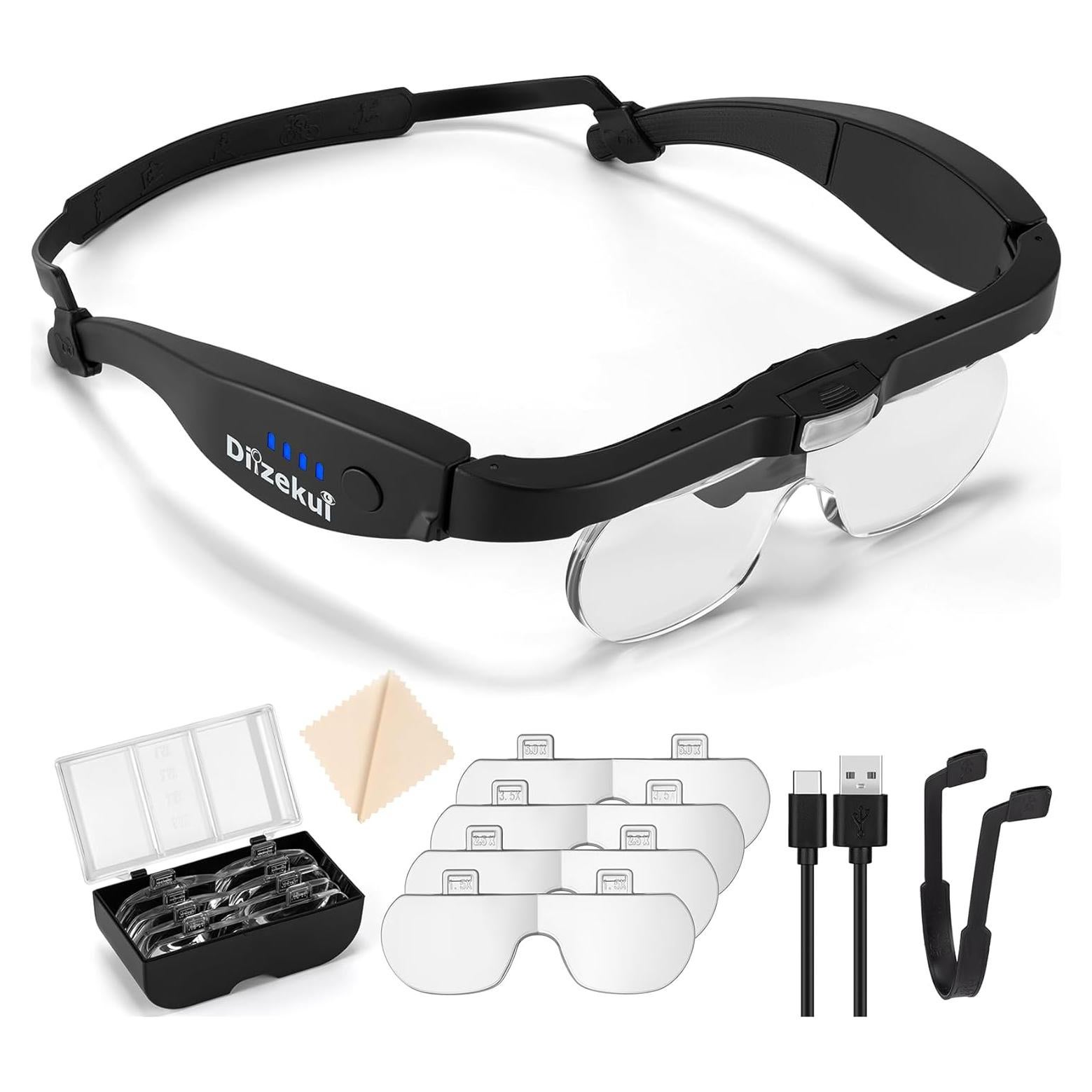 Lupa con Luz LED Dilzekui 1.5X a 5.0X Recargable