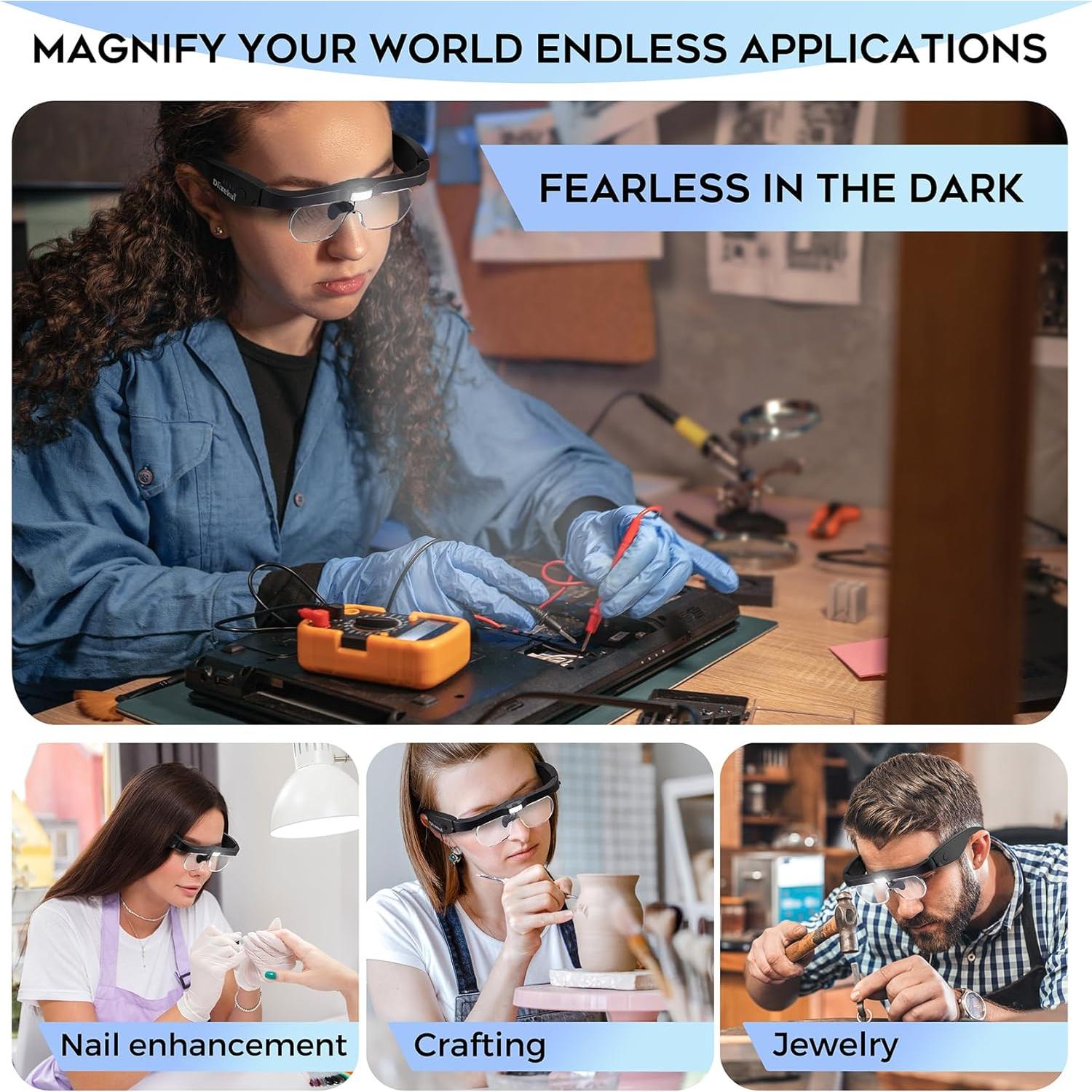 Lupa con Luz LED Dilzekui 1.5X a 5.0X Recargable