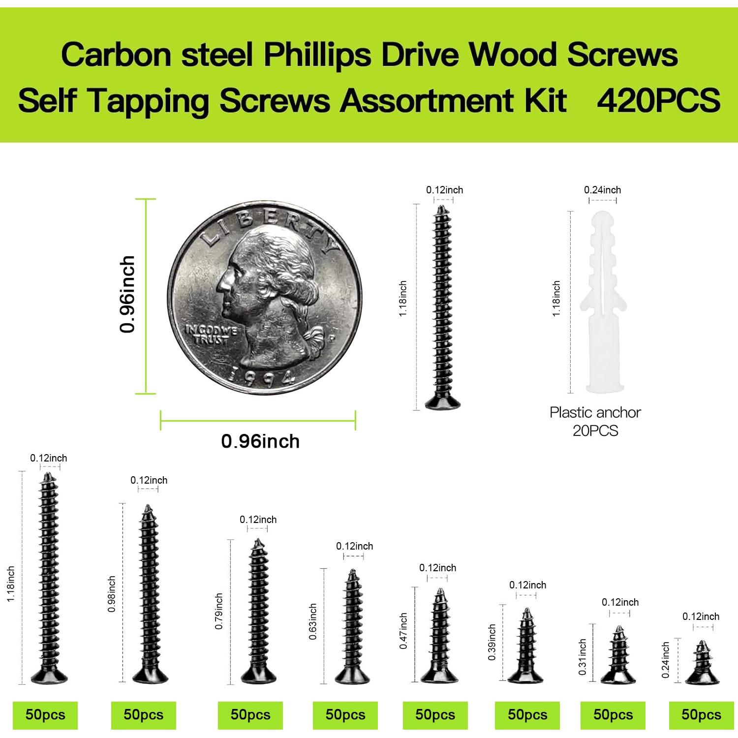 Kit de Tornillos Autoperforantes M3 JERLITU 420pcs Acero al Carbono