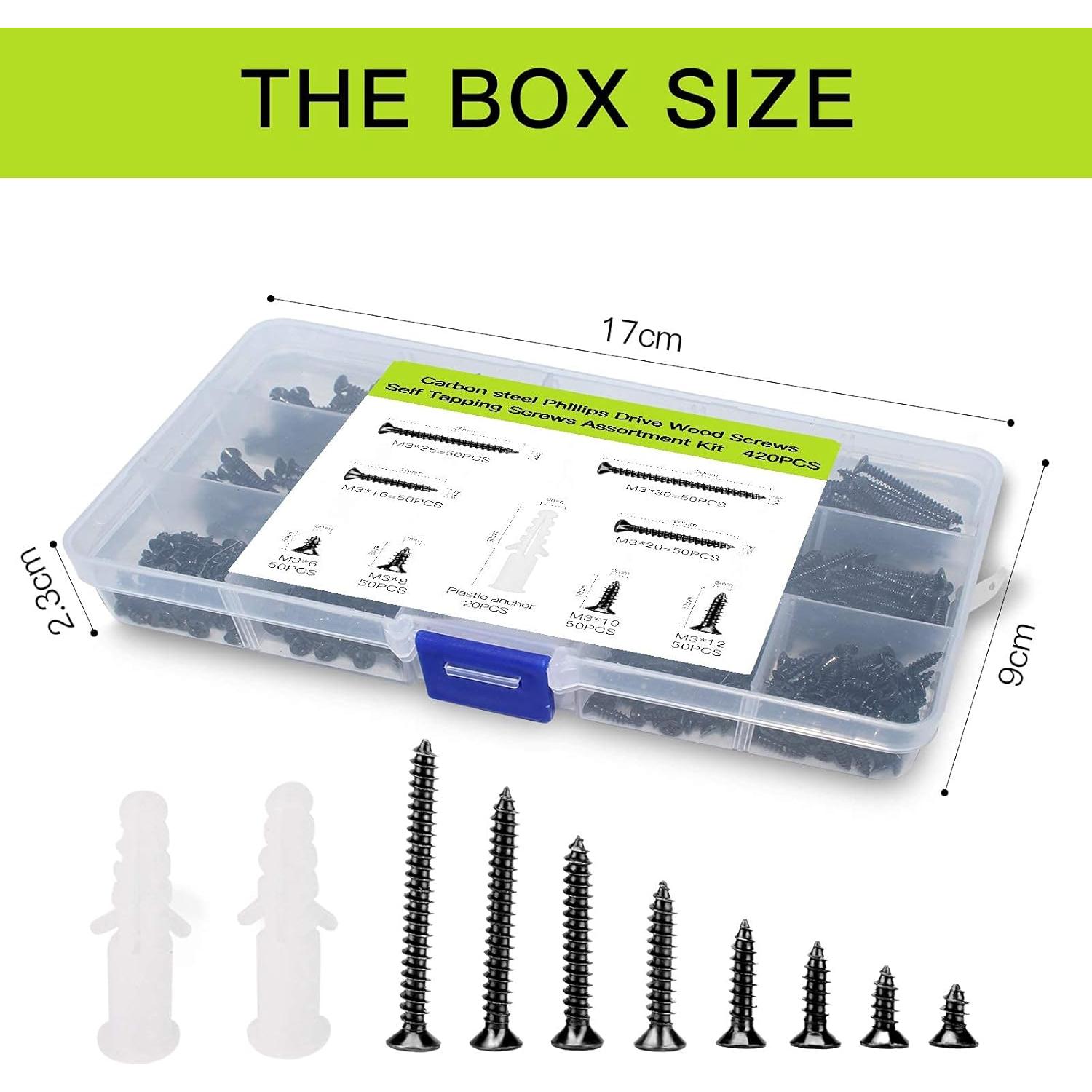 Kit de Tornillos Autoperforantes M3 JERLITU 420pcs Acero al Carbono