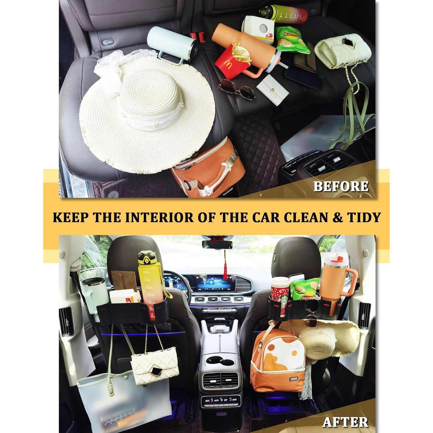 Organizador de Asiento de Auto JETOO con Soporte para 2 Tazas