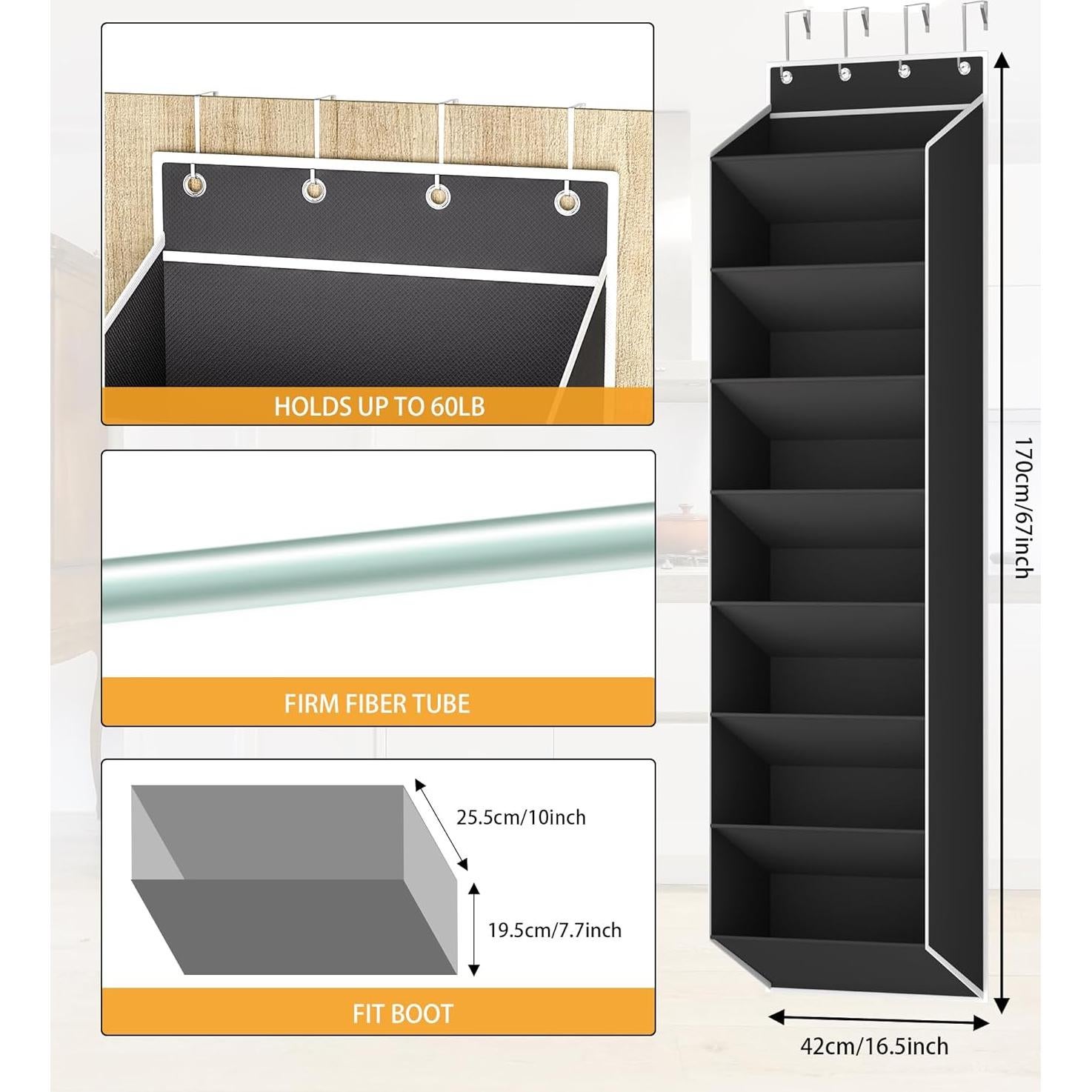 Organizador de Zapatos Sobre la Puerta KYEVIS Negro 16-24 Pares