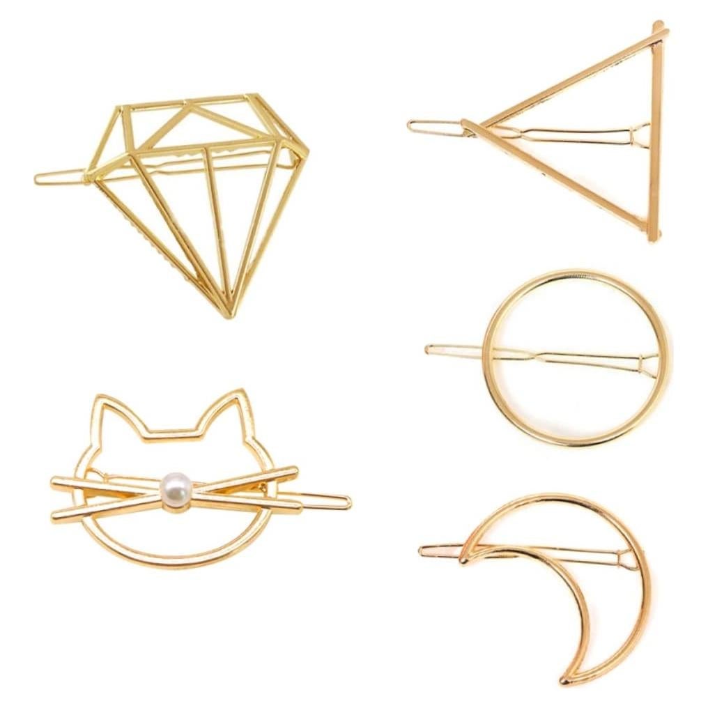 Pinzas de cabello geométricas Angoily - 5 unidades, aleación, minimalistas