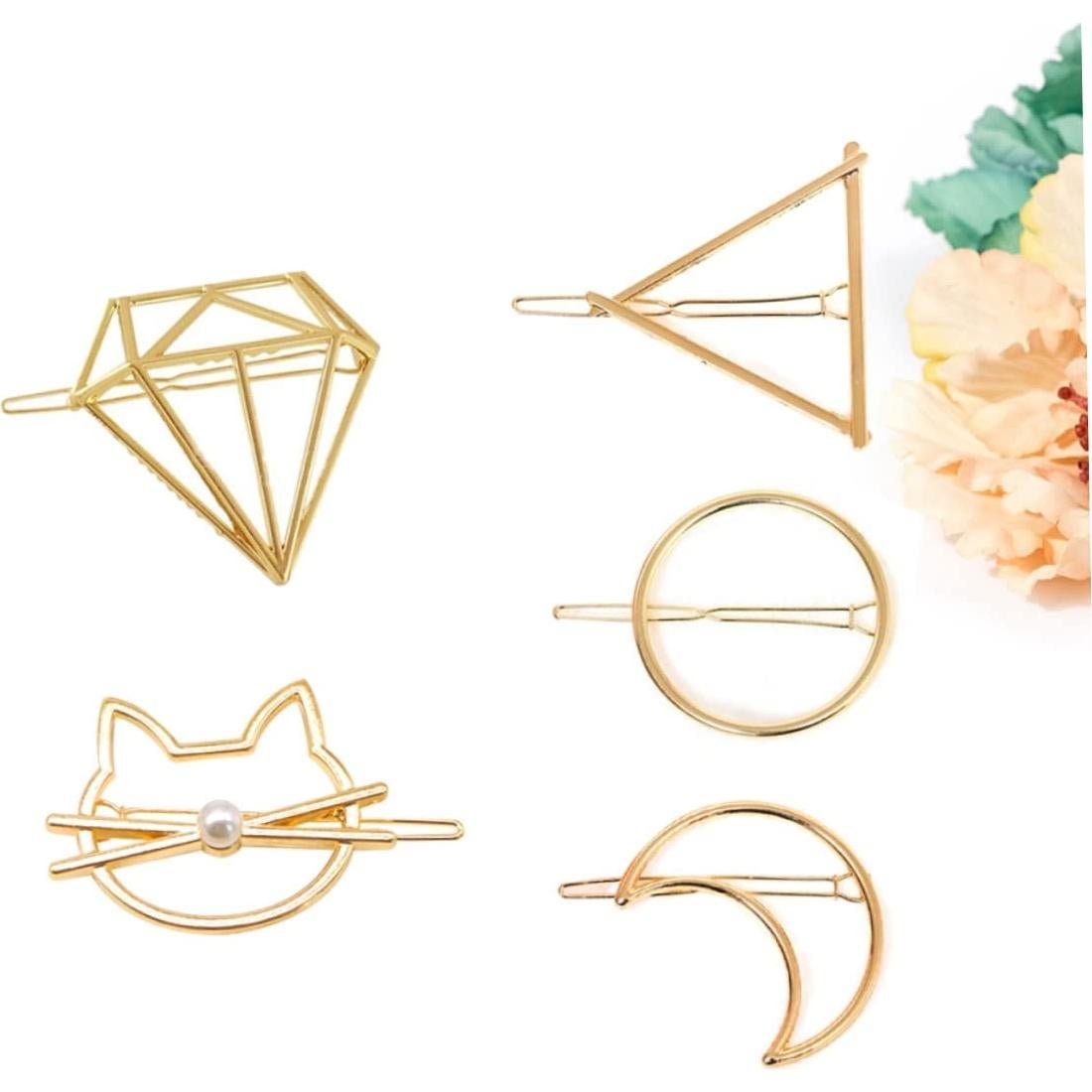 Pinzas de cabello geométricas Angoily - 5 unidades, aleación, minimalistas
