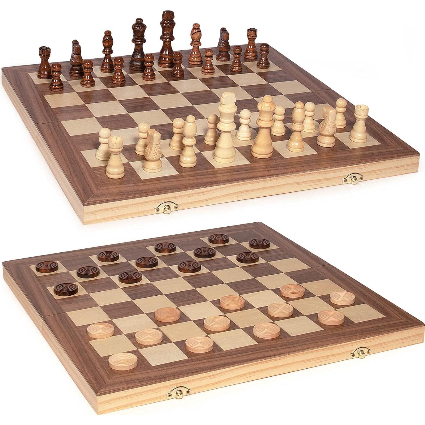 Juego de Ajedrez y Damas de Madera AMEROUS 2 en 1 39.6 cm
