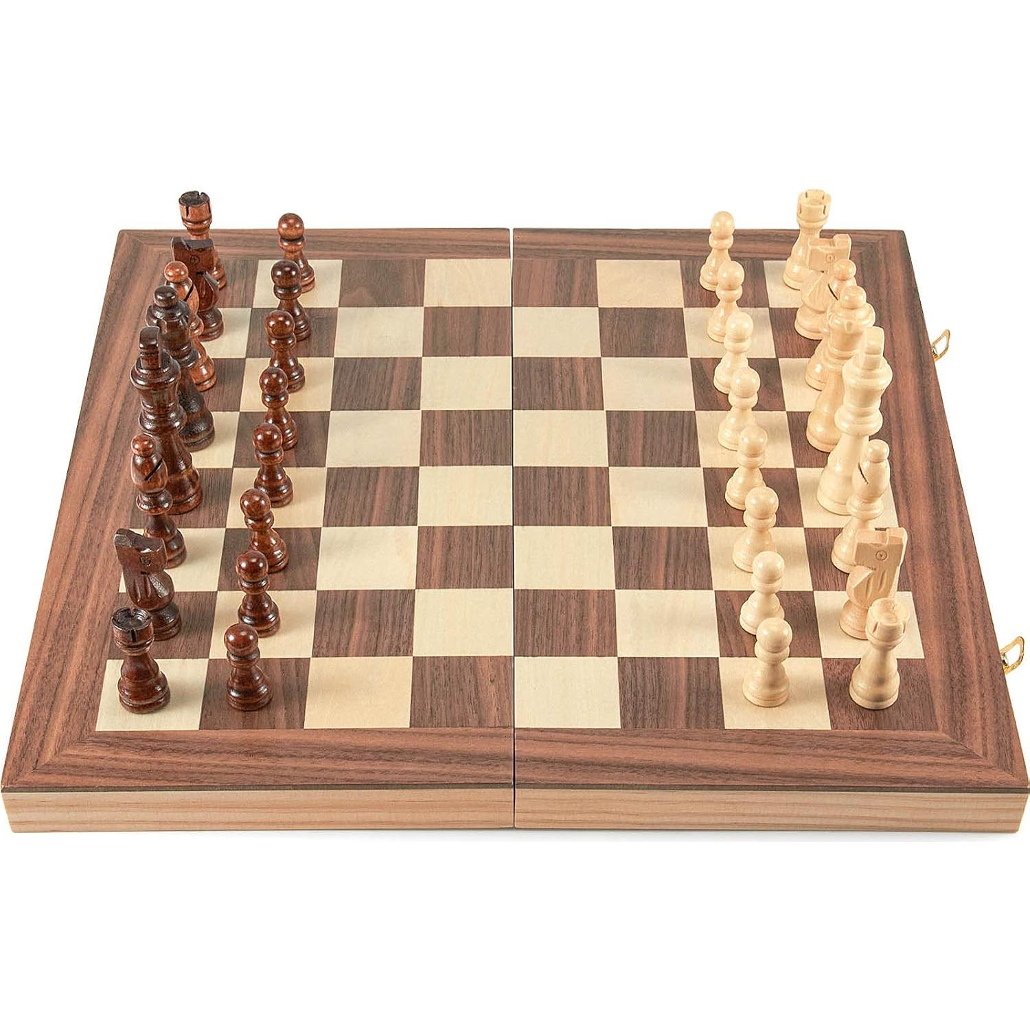 Juego de Ajedrez y Damas de Madera AMEROUS 2 en 1 39.6 cm