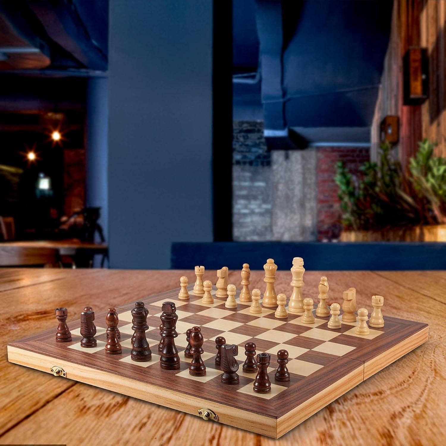 Juego de Ajedrez y Damas de Madera AMEROUS 2 en 1 39.6 cm