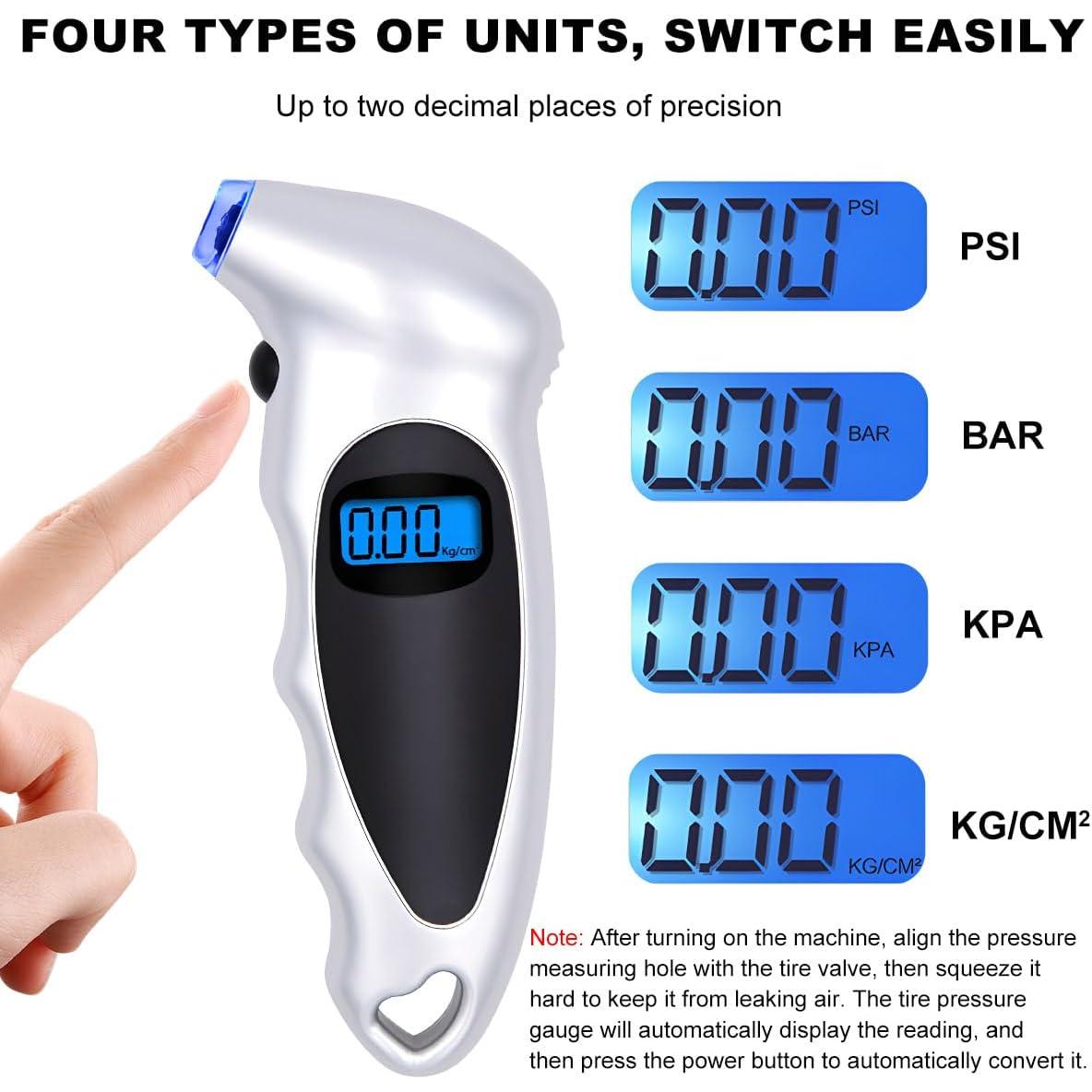 Medidor Digital de Presión de Neumáticos KVAEY 0-10 Bar LCD