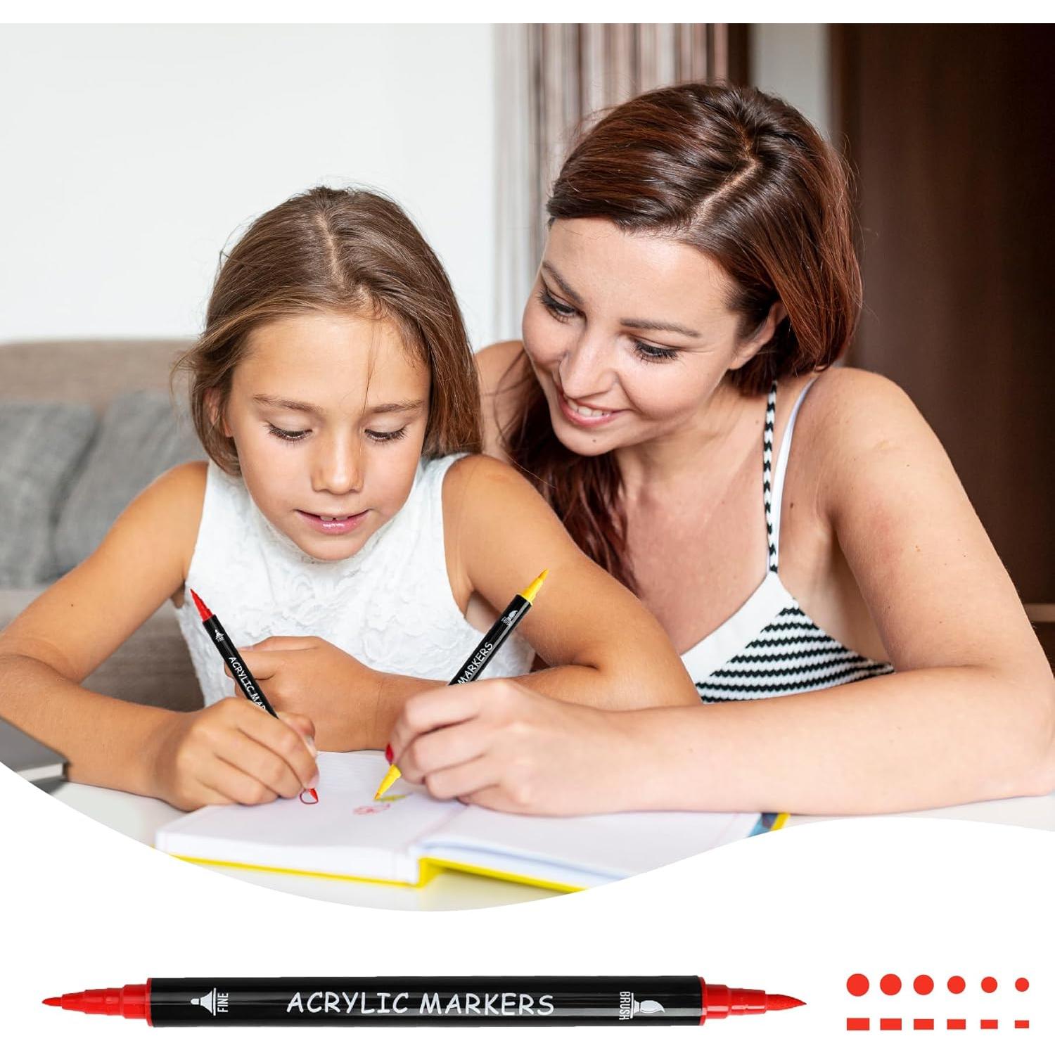 30 Marcadores de Pintura Acrílica Recheel, Punta Doble Fina y Brocha