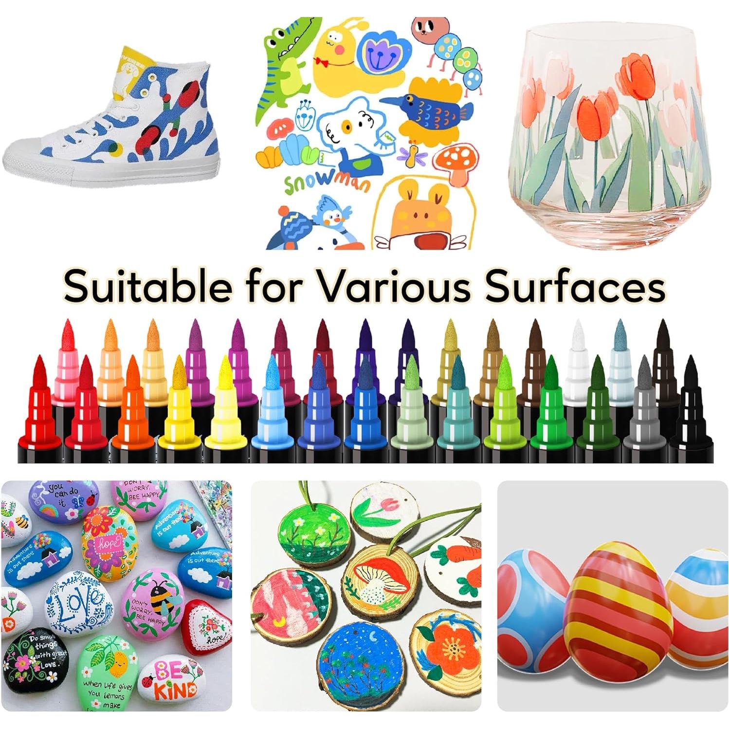 30 Marcadores de Pintura Acrílica Recheel, Punta Doble Fina y Brocha