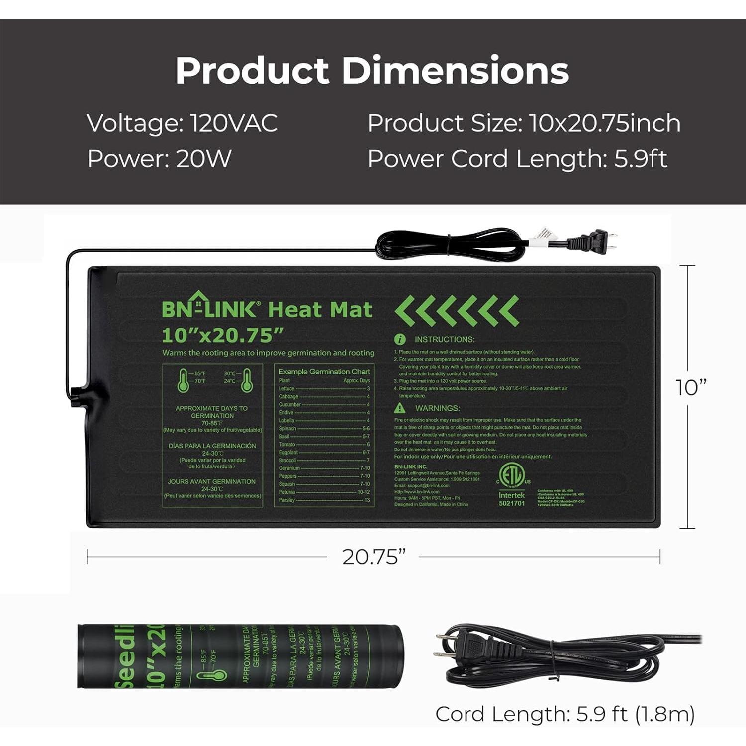 Almohadilla Térmica BN-LINK 10x20.75" - 2 Paquete para Plántulas