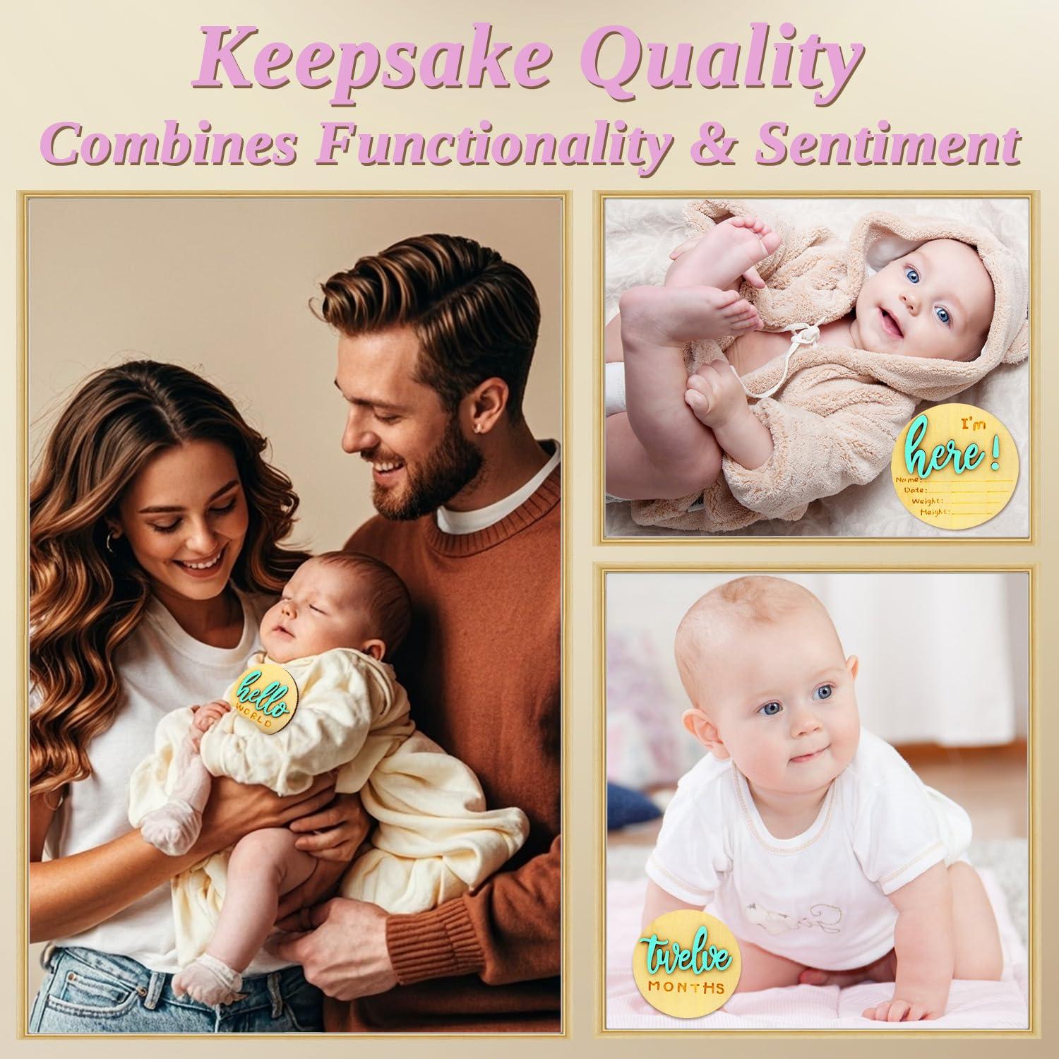 Tarjetas de Hitos Mensuales Bebé - Madera Verde 10.16 cm, 7 Piezas