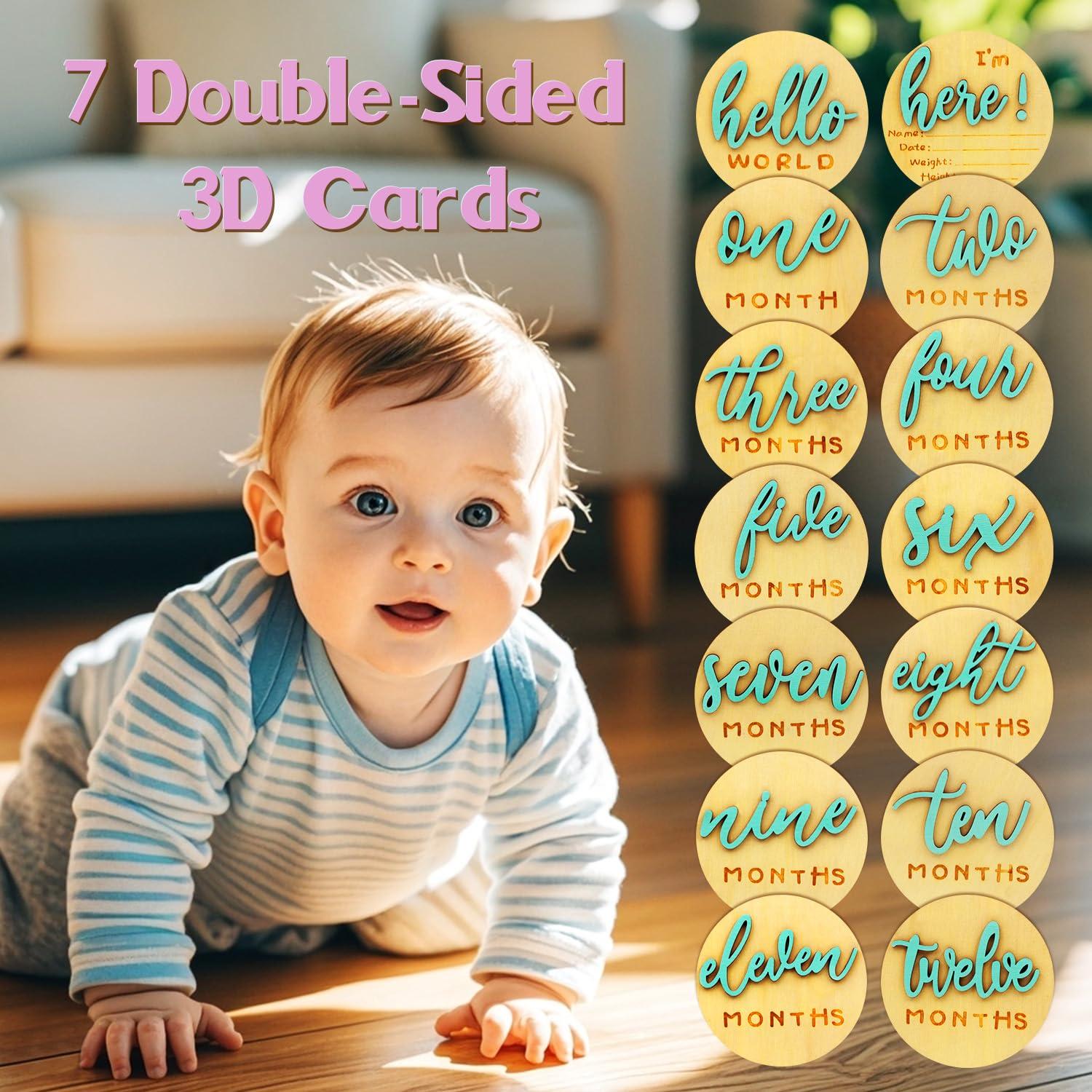 Tarjetas de Hitos Mensuales Bebé - Madera Verde 10.16 cm, 7 Piezas