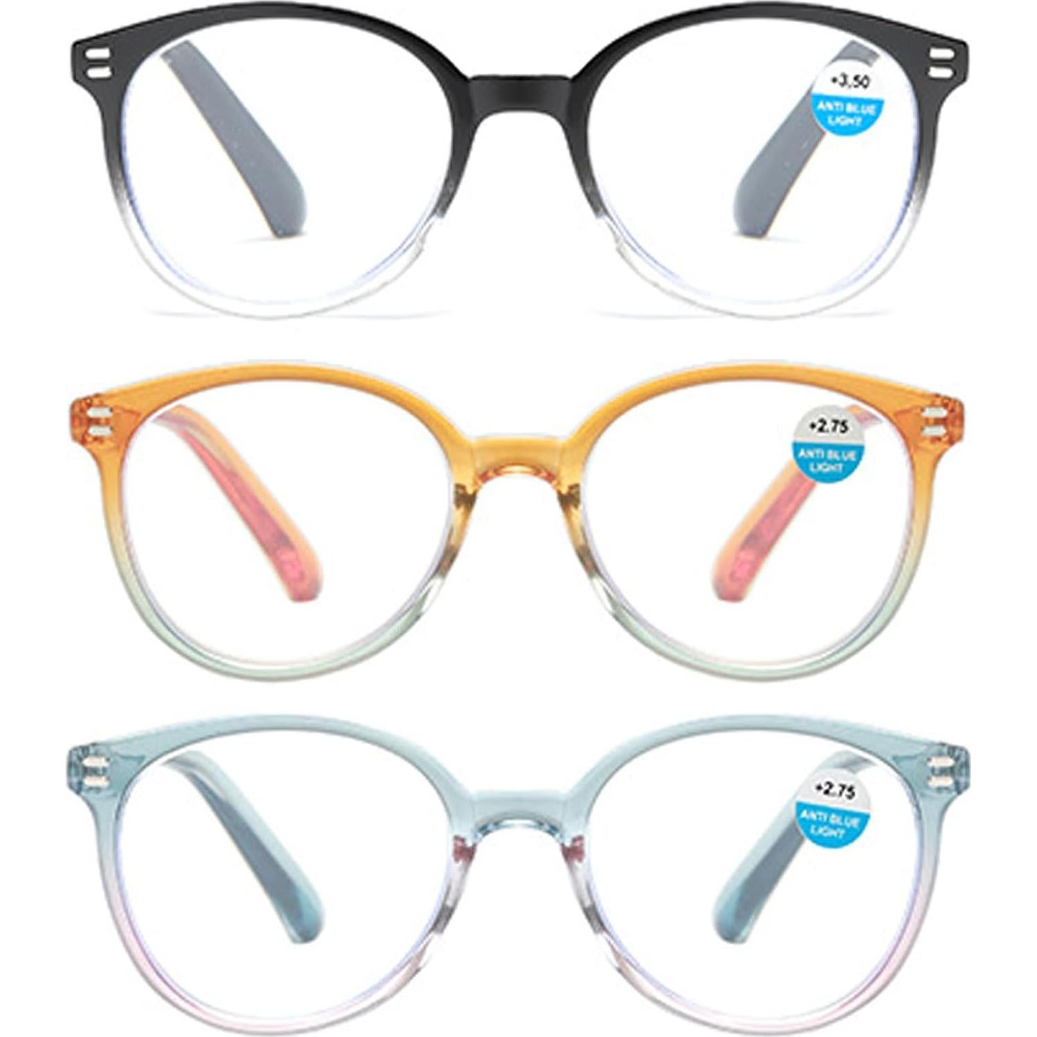 Gafas de lectura redondas retro 3 pack bloqueo luz azul 1.5x