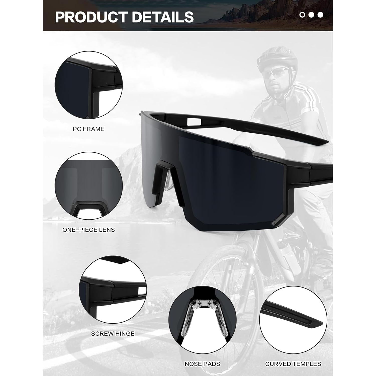 Gafas de Ciclismo Paulburry HD UV400 - Paquete de 3 Unidades