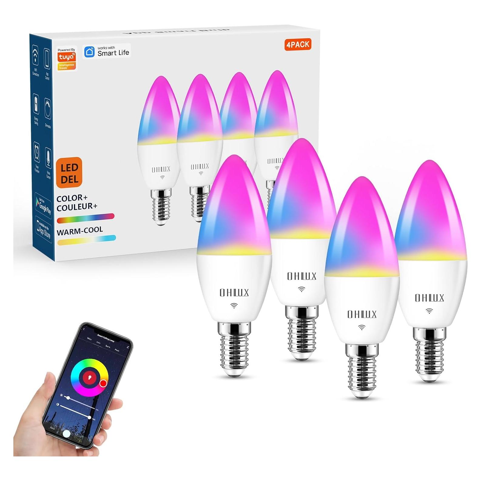 Bombillas LED Candelabro OHLUX 4W E12 16 Millones de Colores