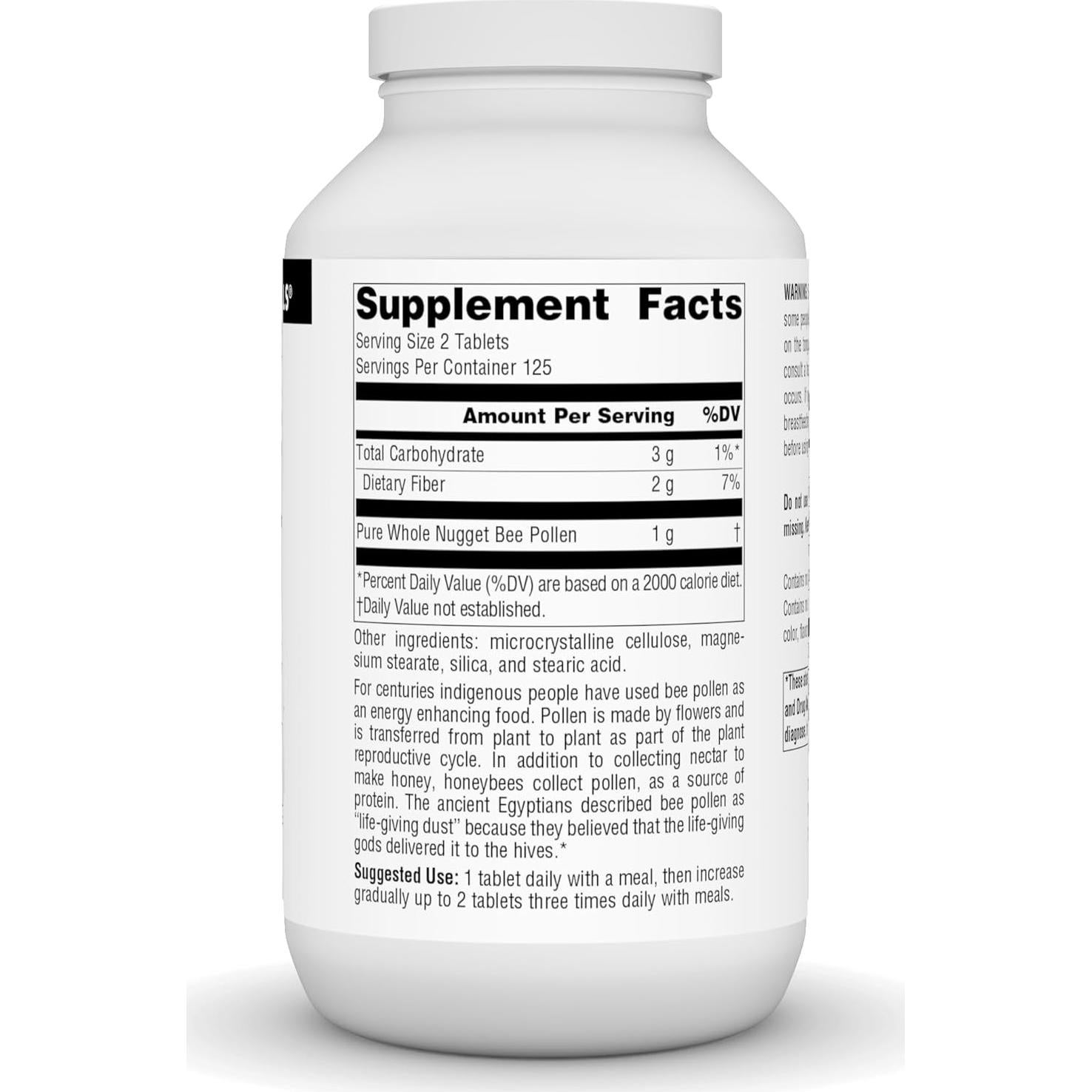 Suplemento de Polen de Abeja Source Naturals 500 mg - 250 Tabletas