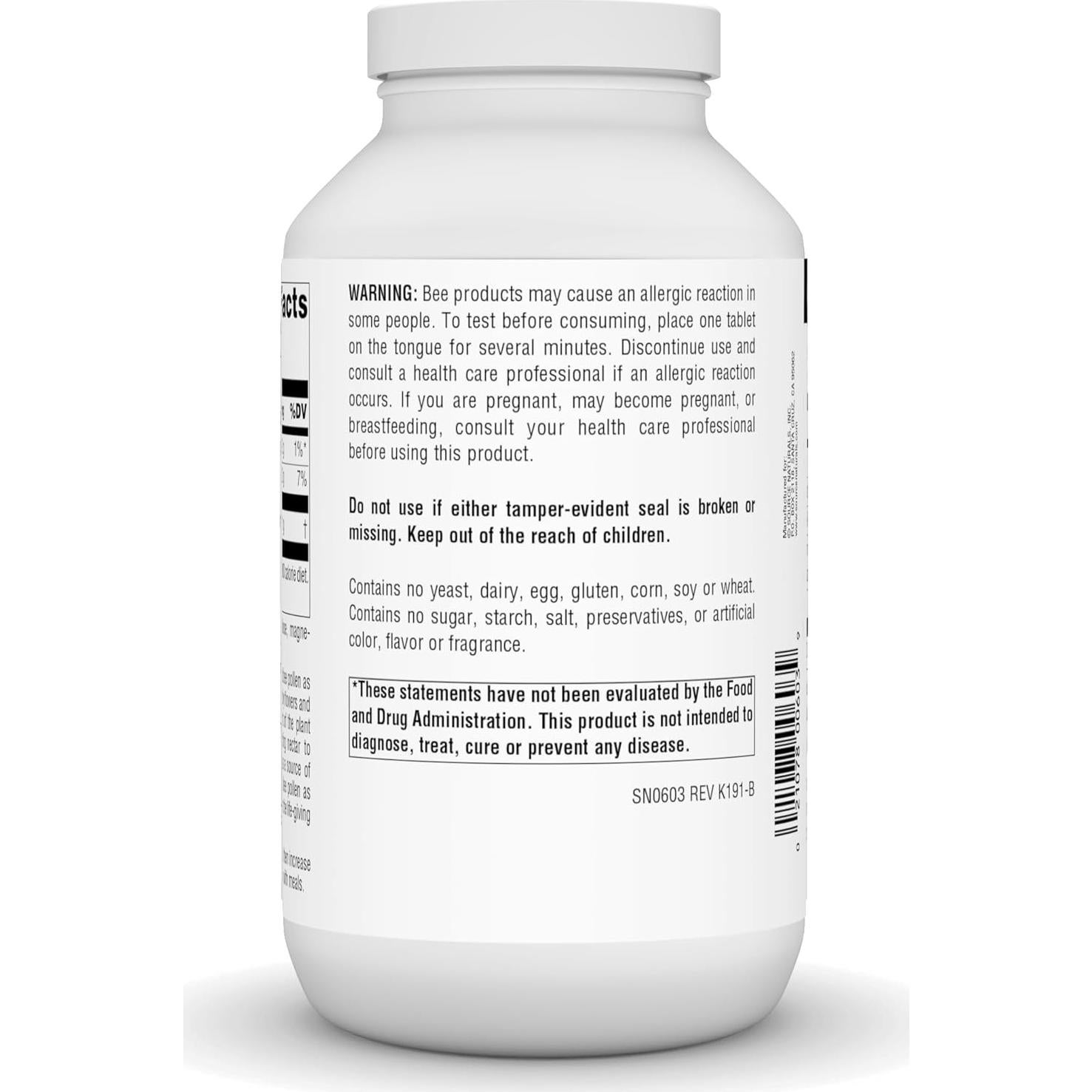 Suplemento de Polen de Abeja Source Naturals 500 mg - 250 Tabletas