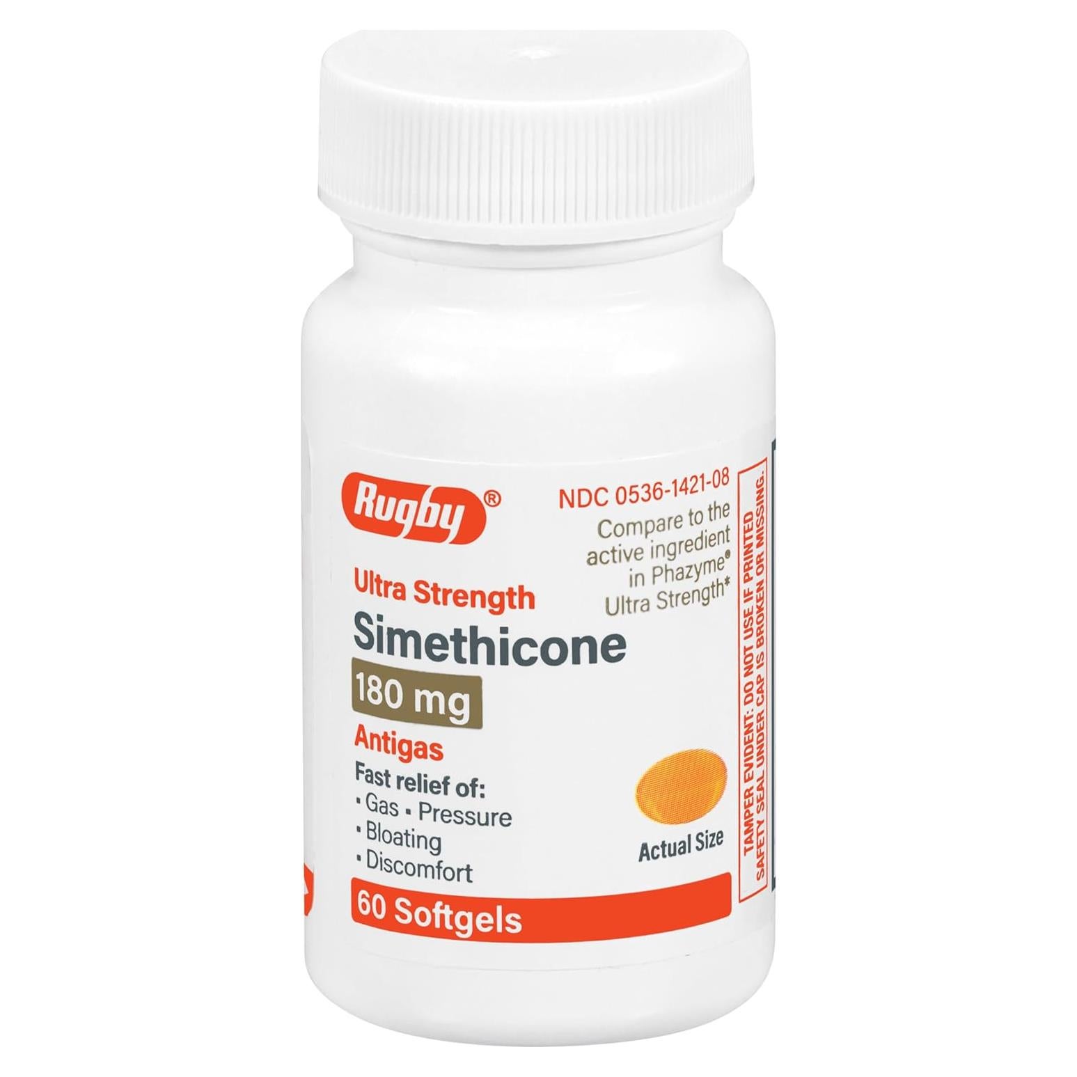 Rugby Simeticona 180 mg Alivio de Gas 60 Gelatinas Blandas