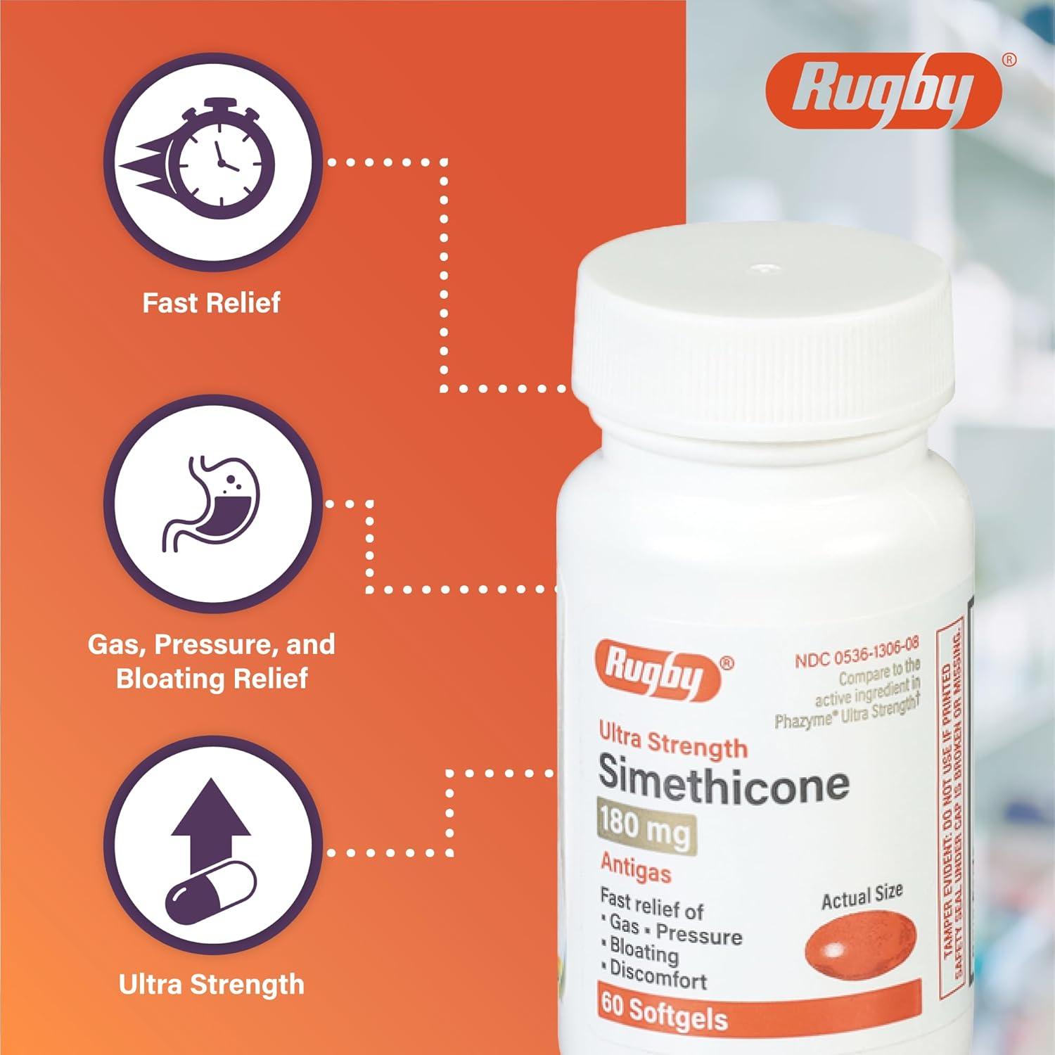 Rugby Simeticona 180 mg Alivio de Gas 60 Gelatinas Blandas