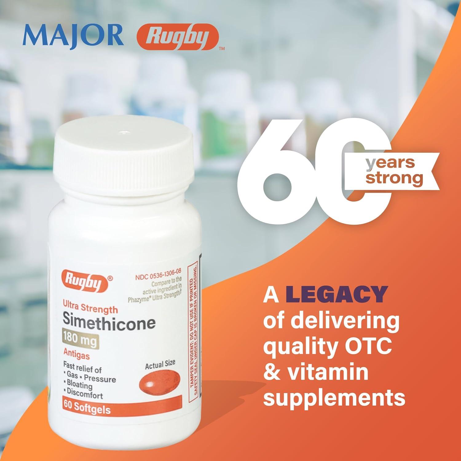 Rugby Simeticona 180 mg Alivio de Gas 60 Gelatinas Blandas