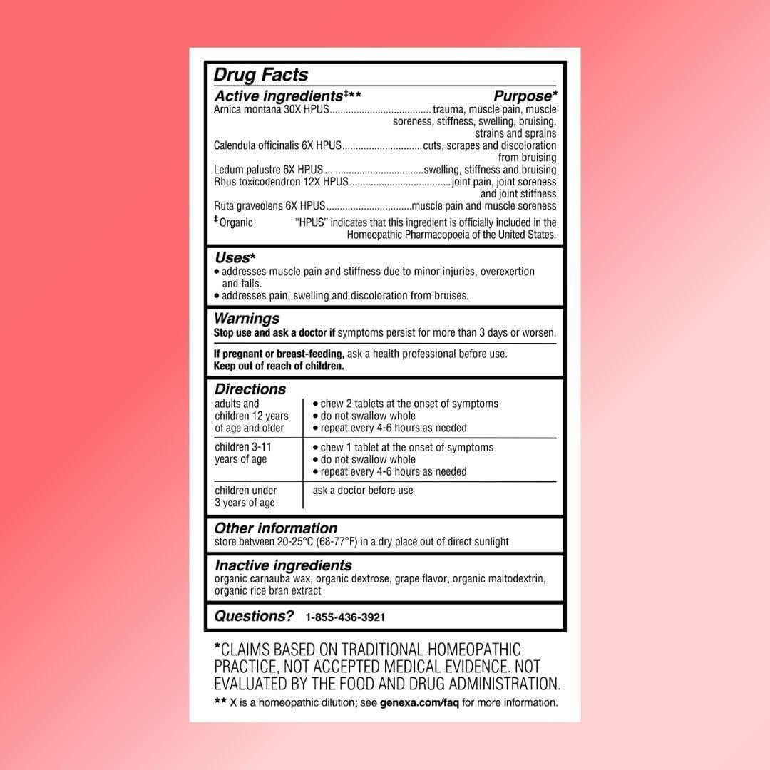 Genexa Arnica Dolor 100 Tabletas Masticables Sabor Uva