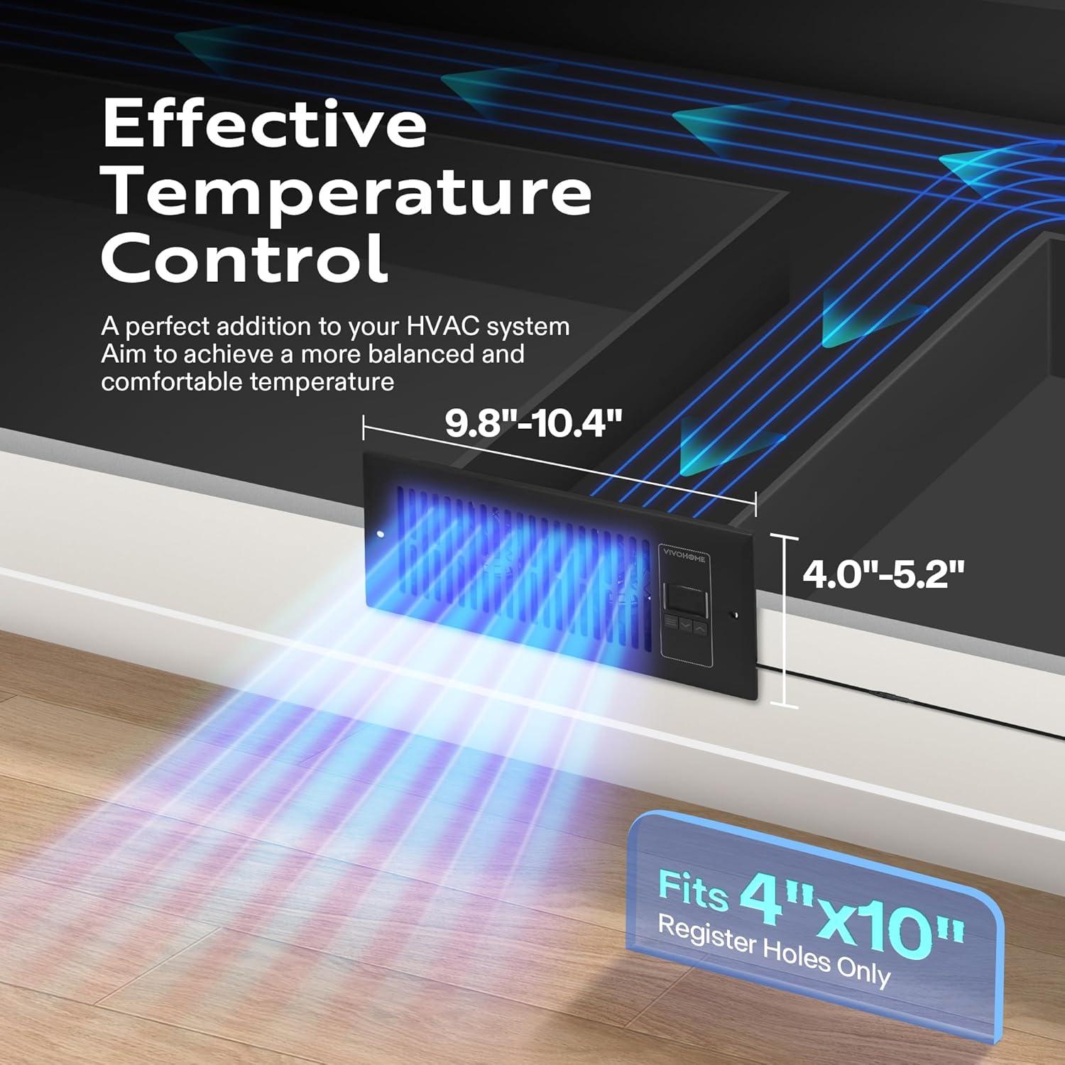 Ventilador de Refuerzo VIVOHOME 10 cm x 25.4 cm Negro con Termostato