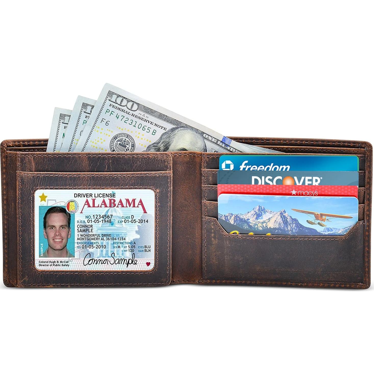 Cartera de Cuero Bifold para Hombre BULL GUARD Crazy Horse RFID