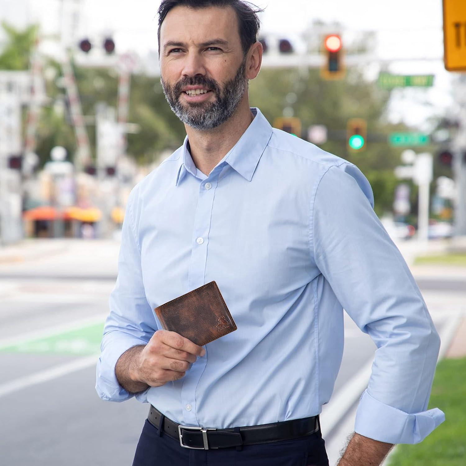 Cartera de Cuero Bifold para Hombre BULL GUARD Crazy Horse RFID