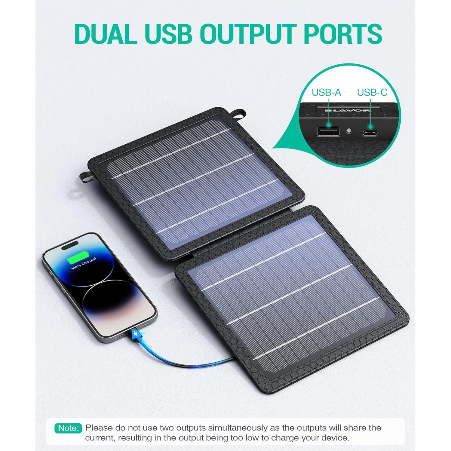 Cargador Solar Portátil BLAVOR 10W USB-C y USB-A Impermeable