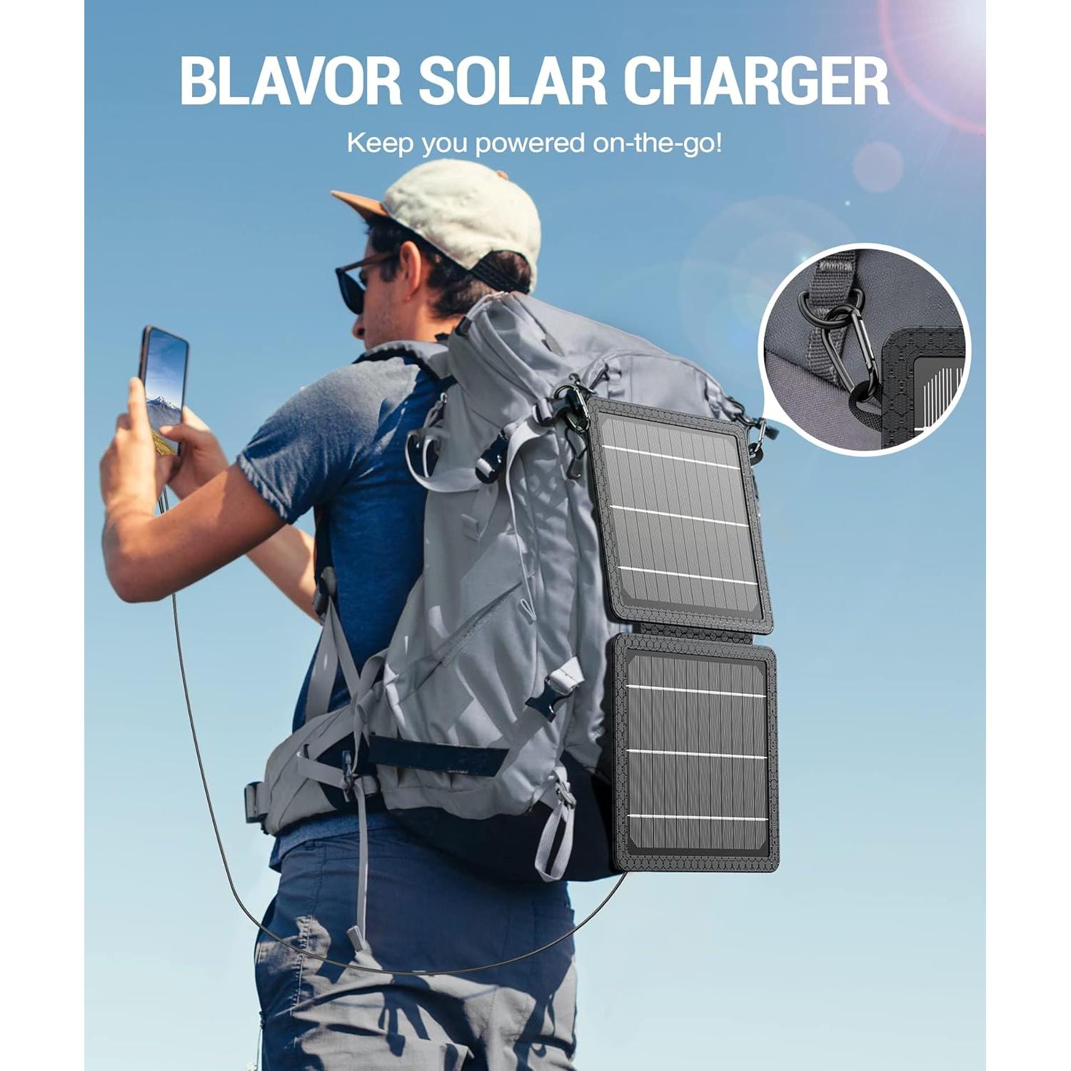 Cargador Solar Portátil BLAVOR 10W USB-C y USB-A Impermeable