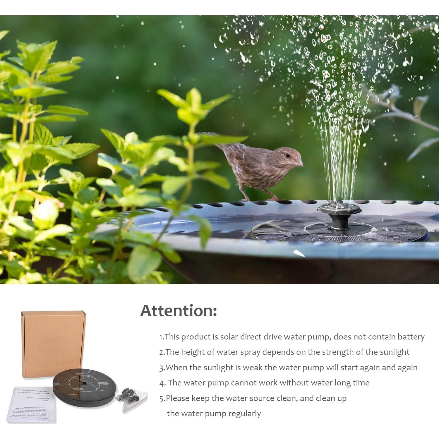 Fuente Solar para Baño de Pájaros Eskopily 1.4W con 6 Boquillas