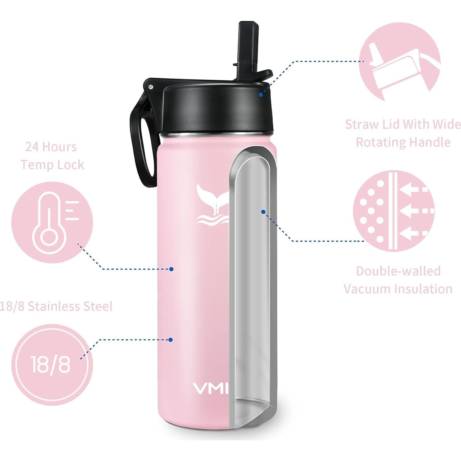 Botella de Agua Vmini 532ml Acero Inoxidable Aislada con Pajilla