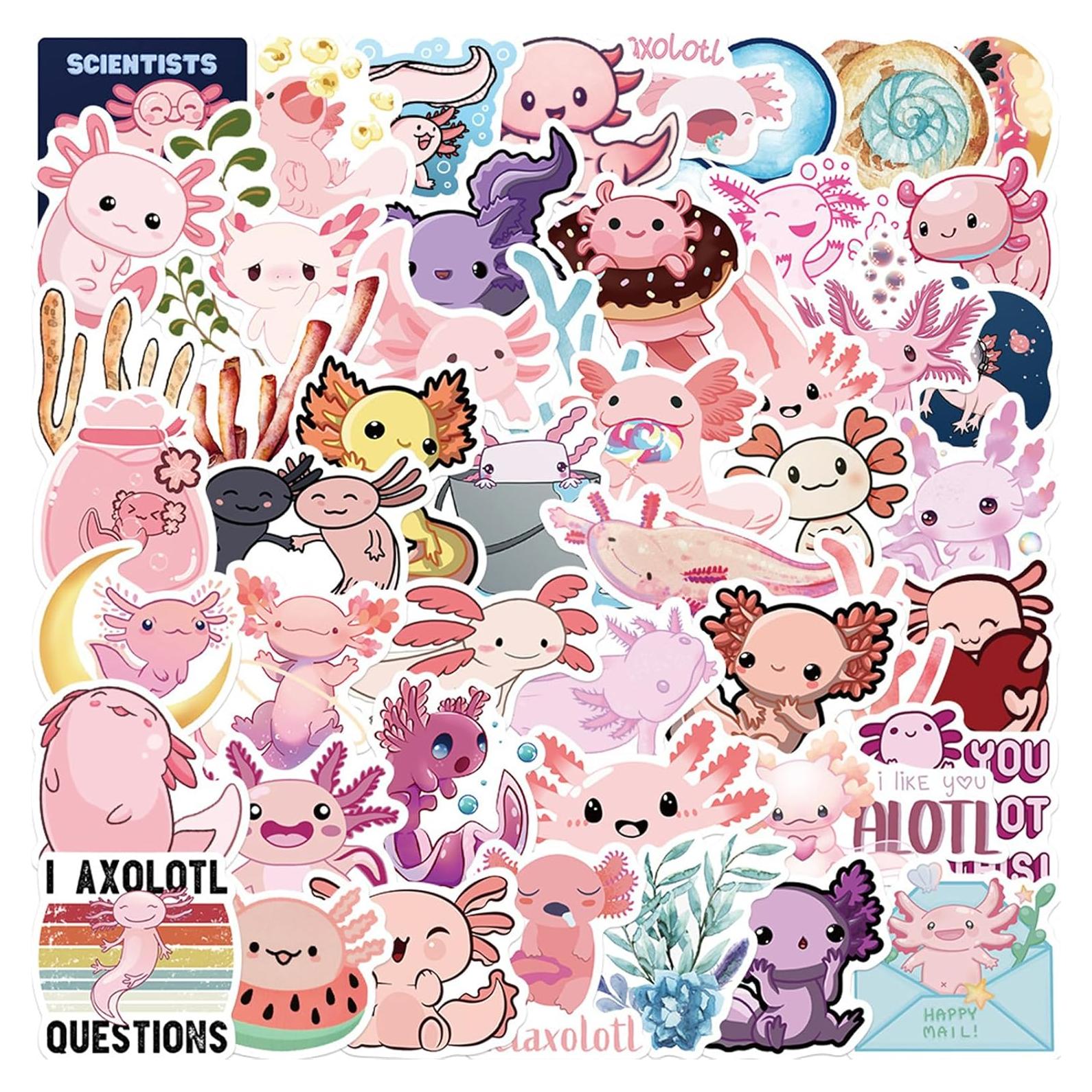 Paquete de Stickers de Axolote Kawaii 50PCS Glueewee PVC Impermeables