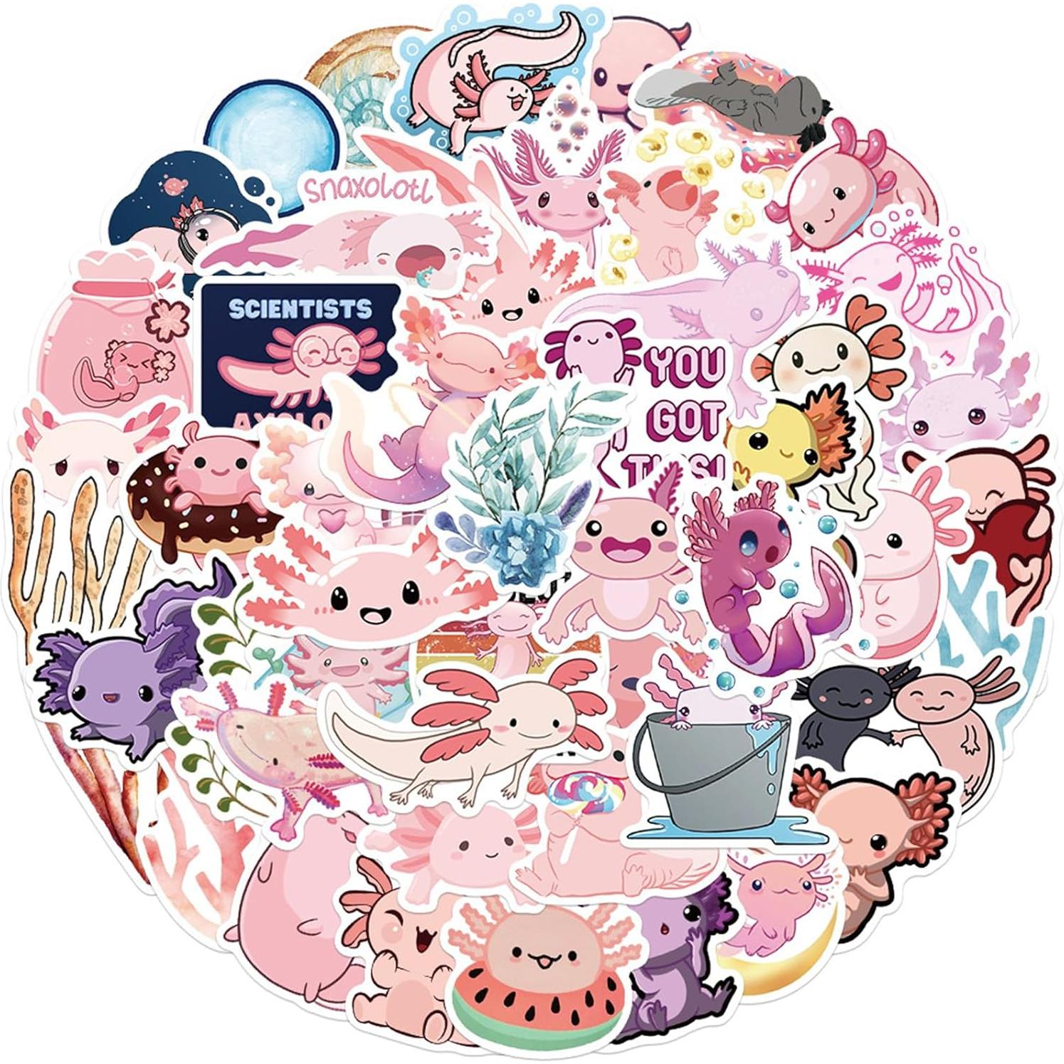 Paquete de Stickers de Axolote Kawaii 50PCS Glueewee PVC Impermeables