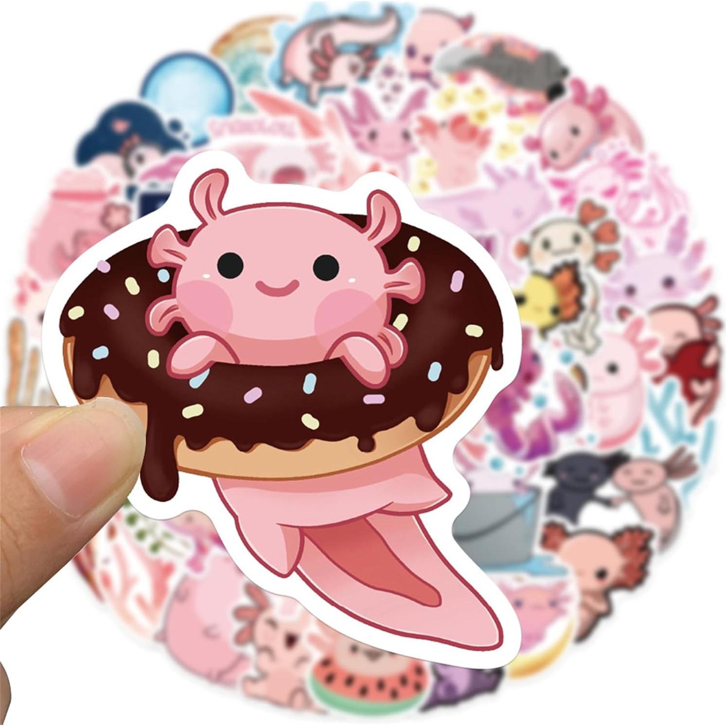 Paquete de Stickers de Axolote Kawaii 50PCS Glueewee PVC Impermeables