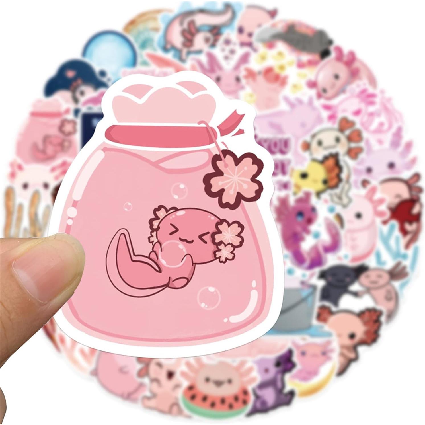 Paquete de Stickers de Axolote Kawaii 50PCS Glueewee PVC Impermeables