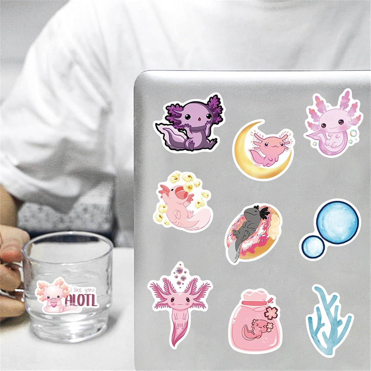 Paquete de Stickers de Axolote Kawaii 50PCS Glueewee PVC Impermeables