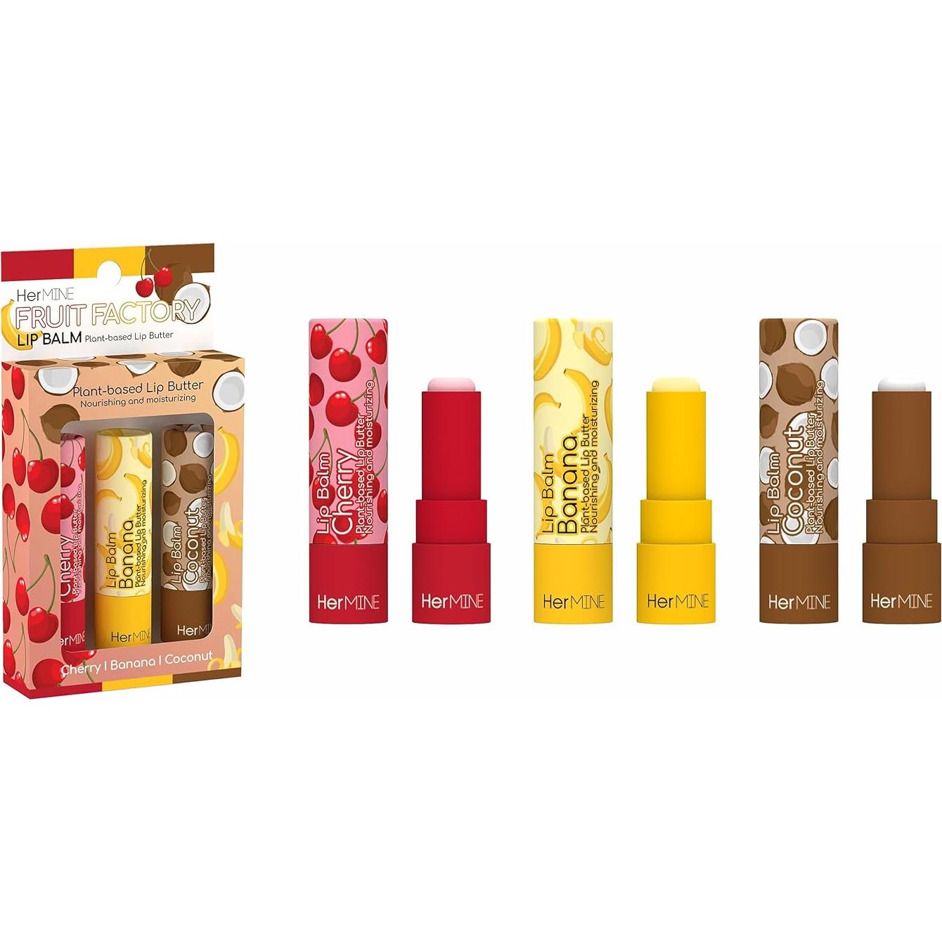 Manteca Labial HerMINE Sabor Fábrica de Frutas Hidratante 3 Unidades